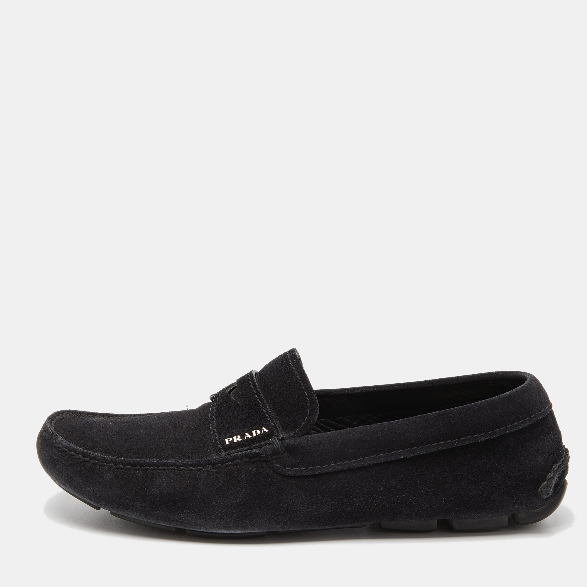 Pre-owned Prada Black Suede Penny Loafers Size 40.5