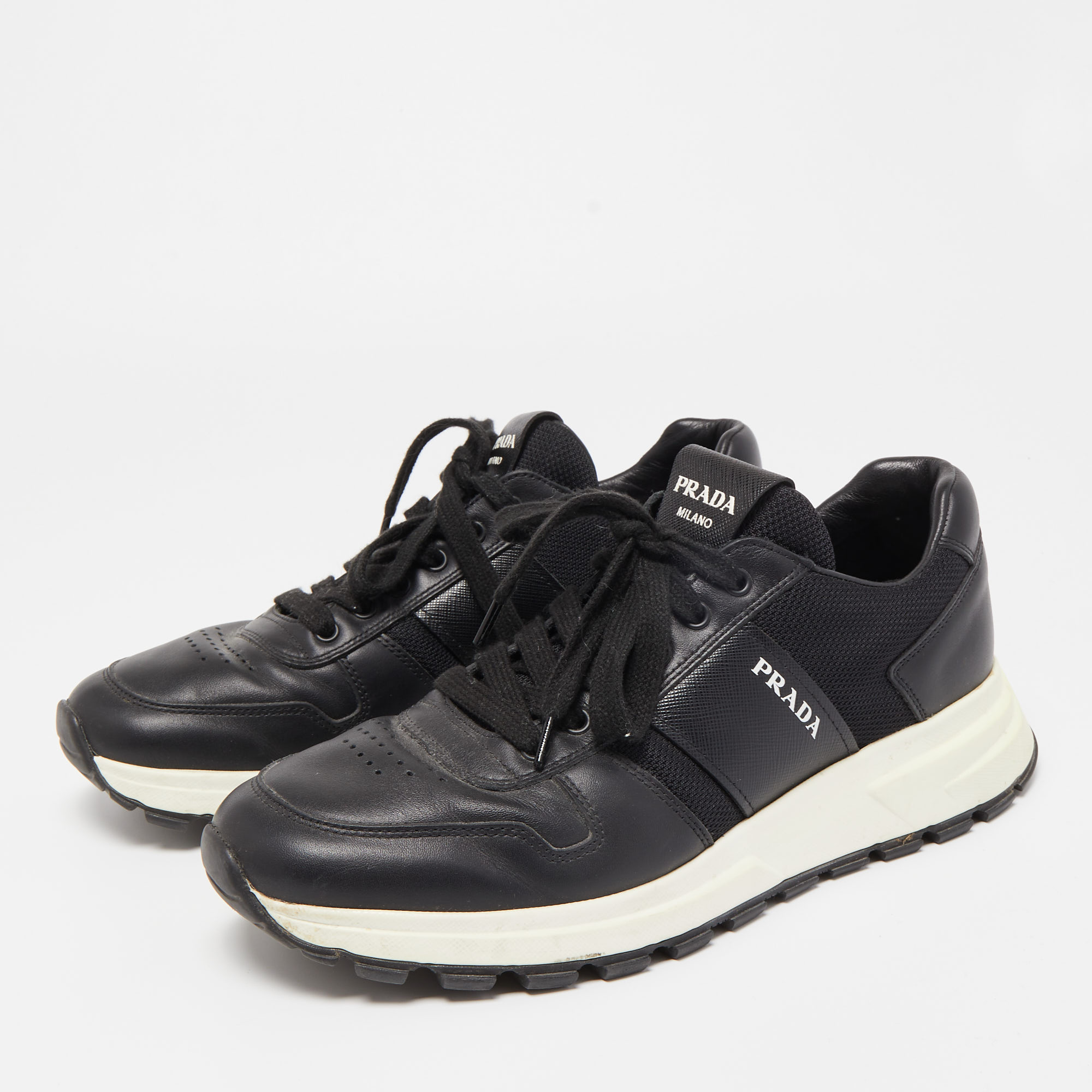 

Prada Black Leather and Mesh Prax 01 Sneakers Size