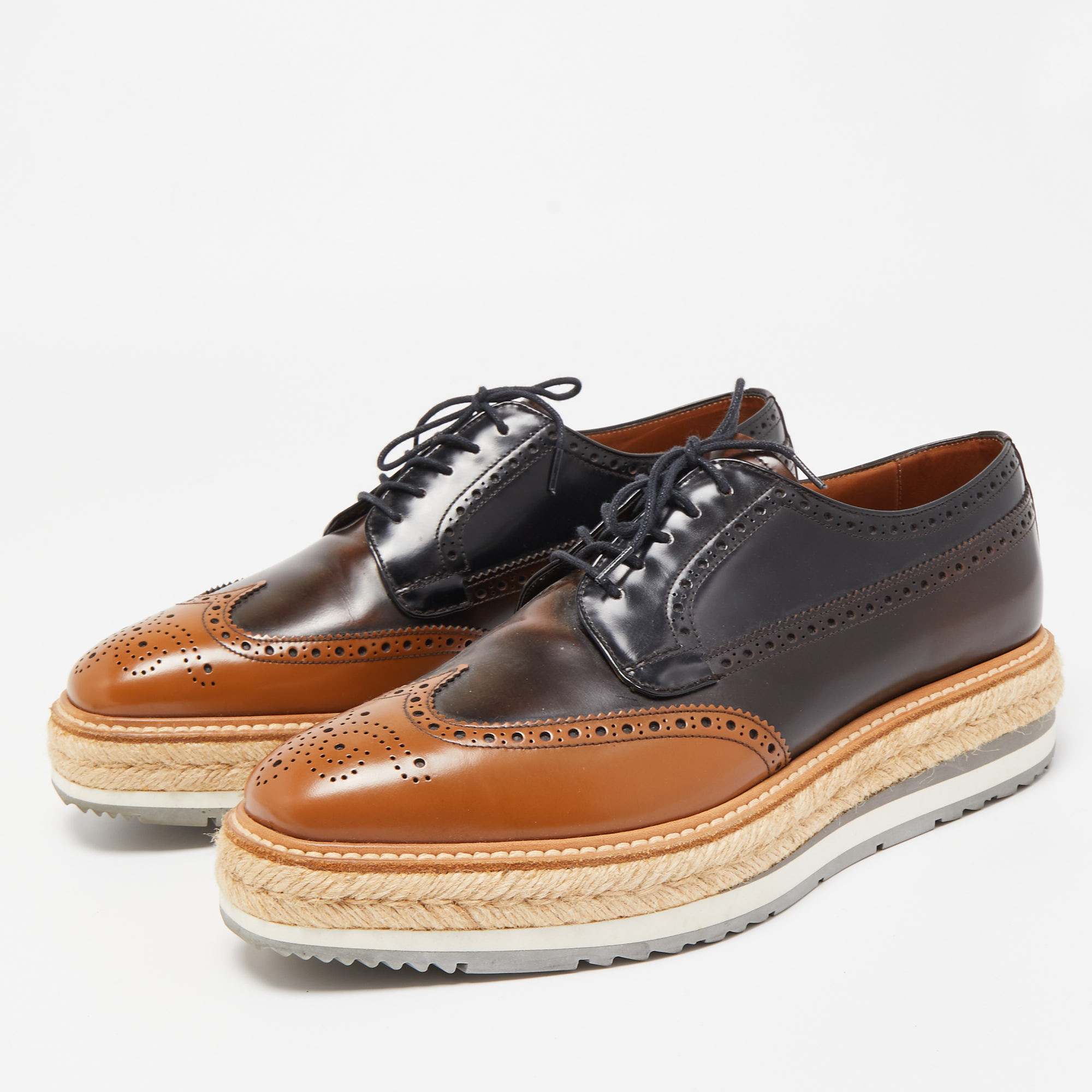 

Prada Brown Brogue Leather Derby Espadrille Sneakers Size