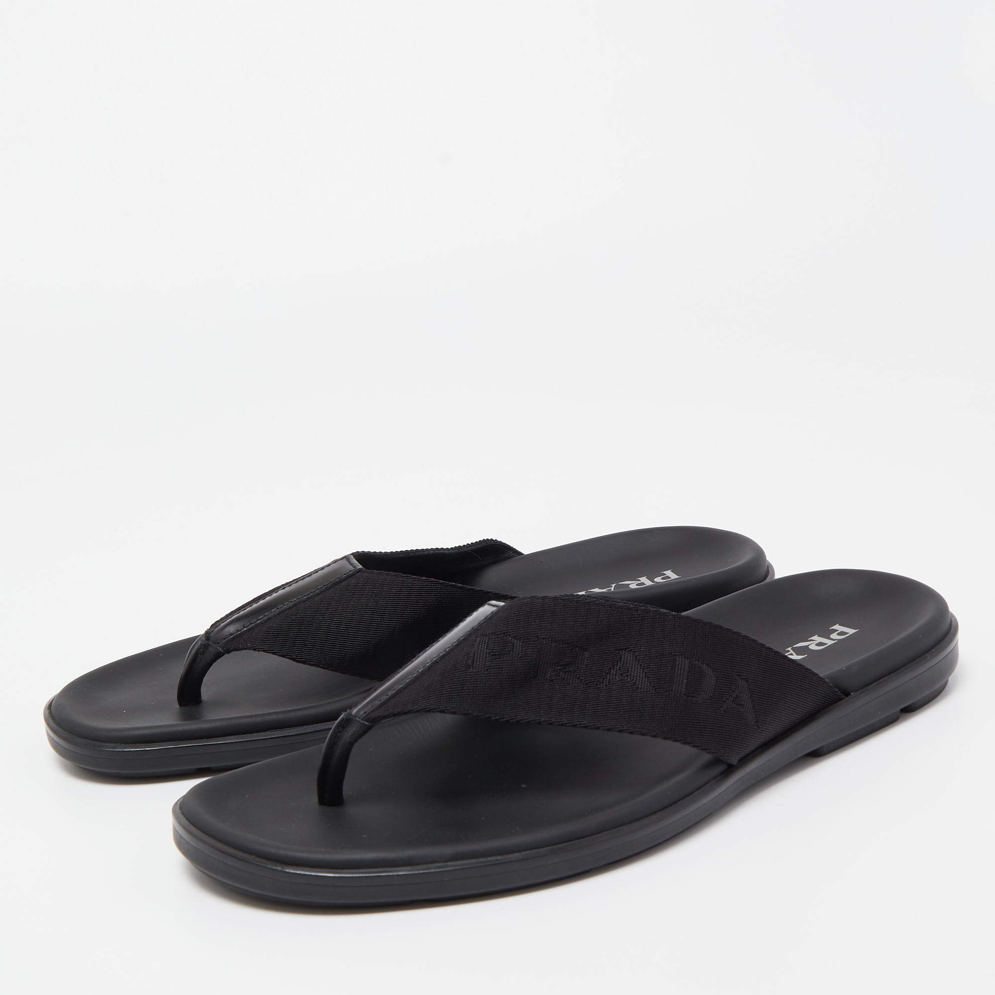

Prada Black Fabric and Leather Thong Flat Sandals Size