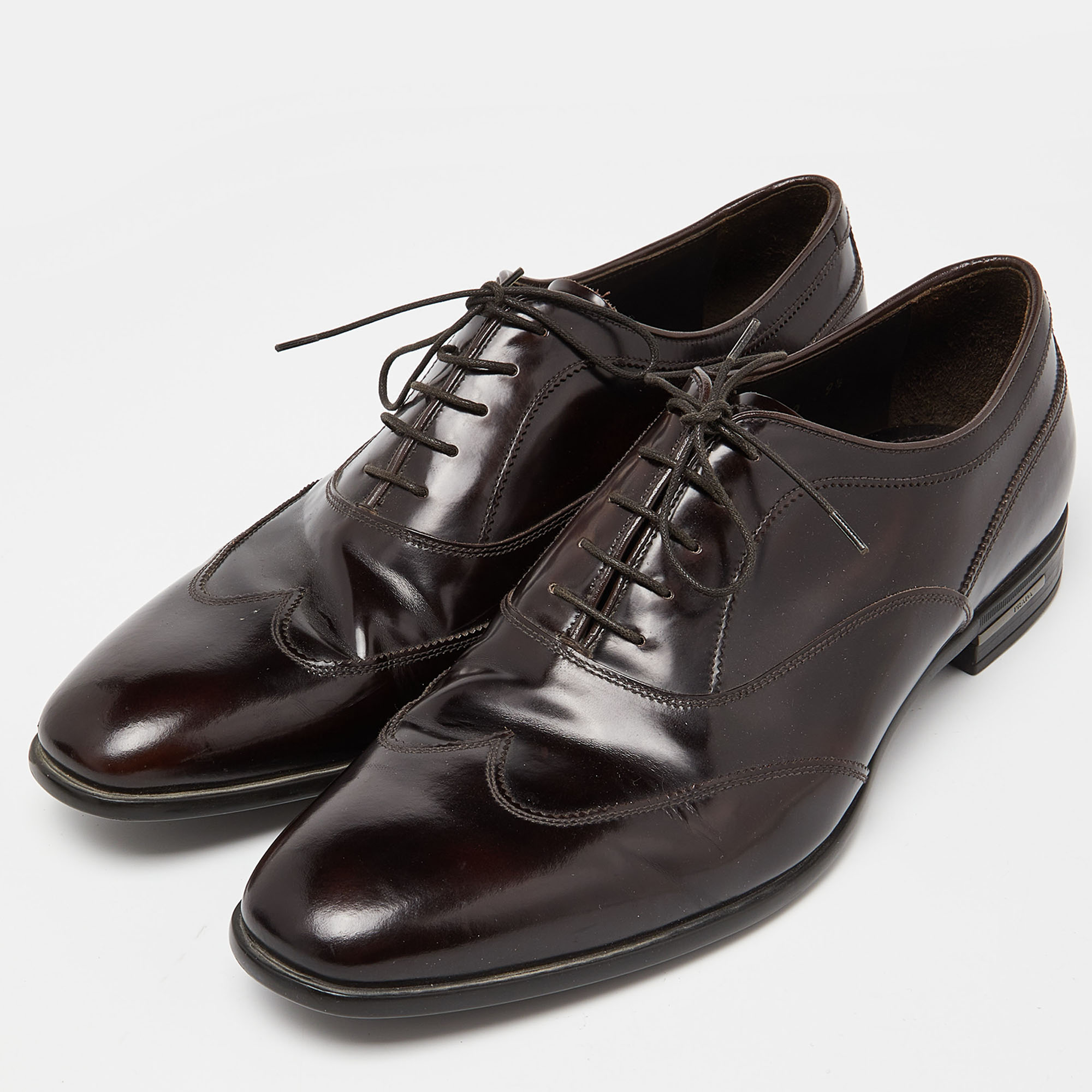

Prada Brown Patent Leather Lace Up Oxfords Size
