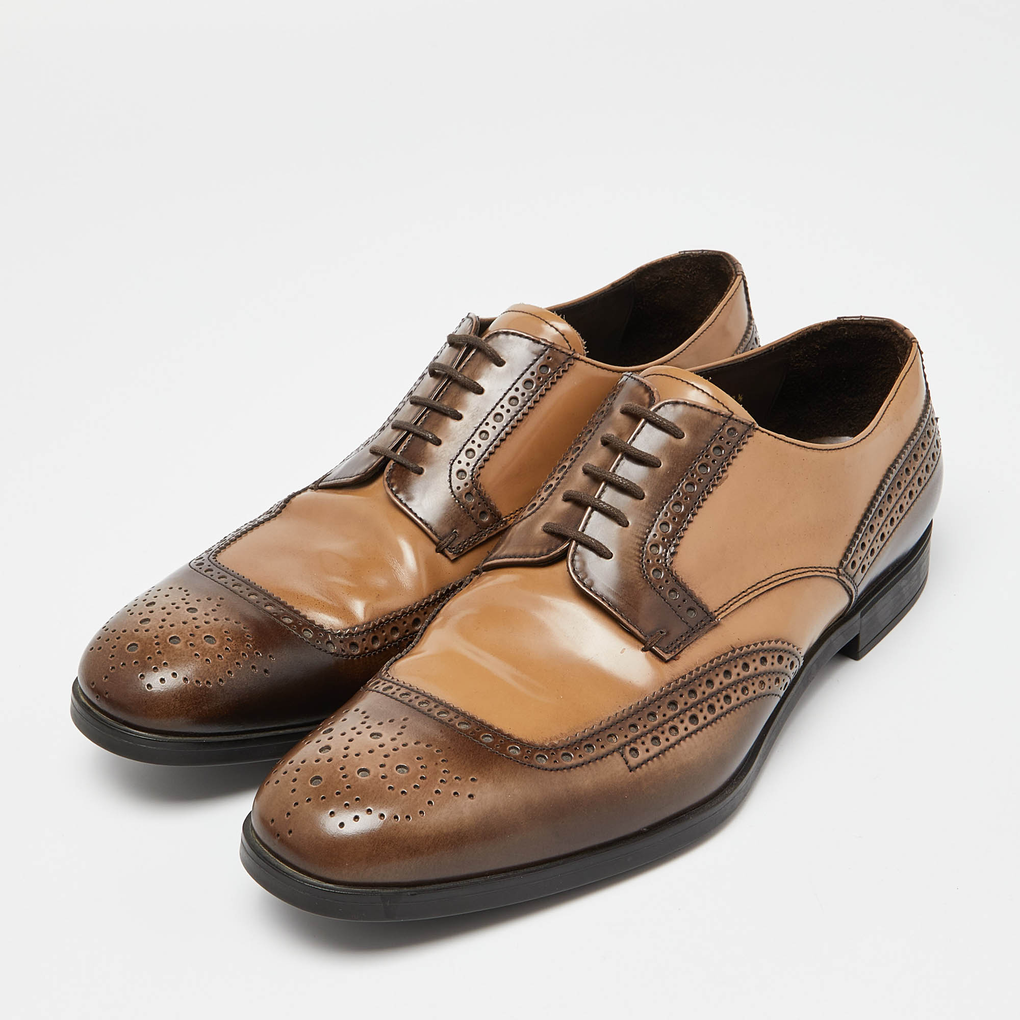 

Prada Brown/Beige Brogue Leather Lace Up Derby Size