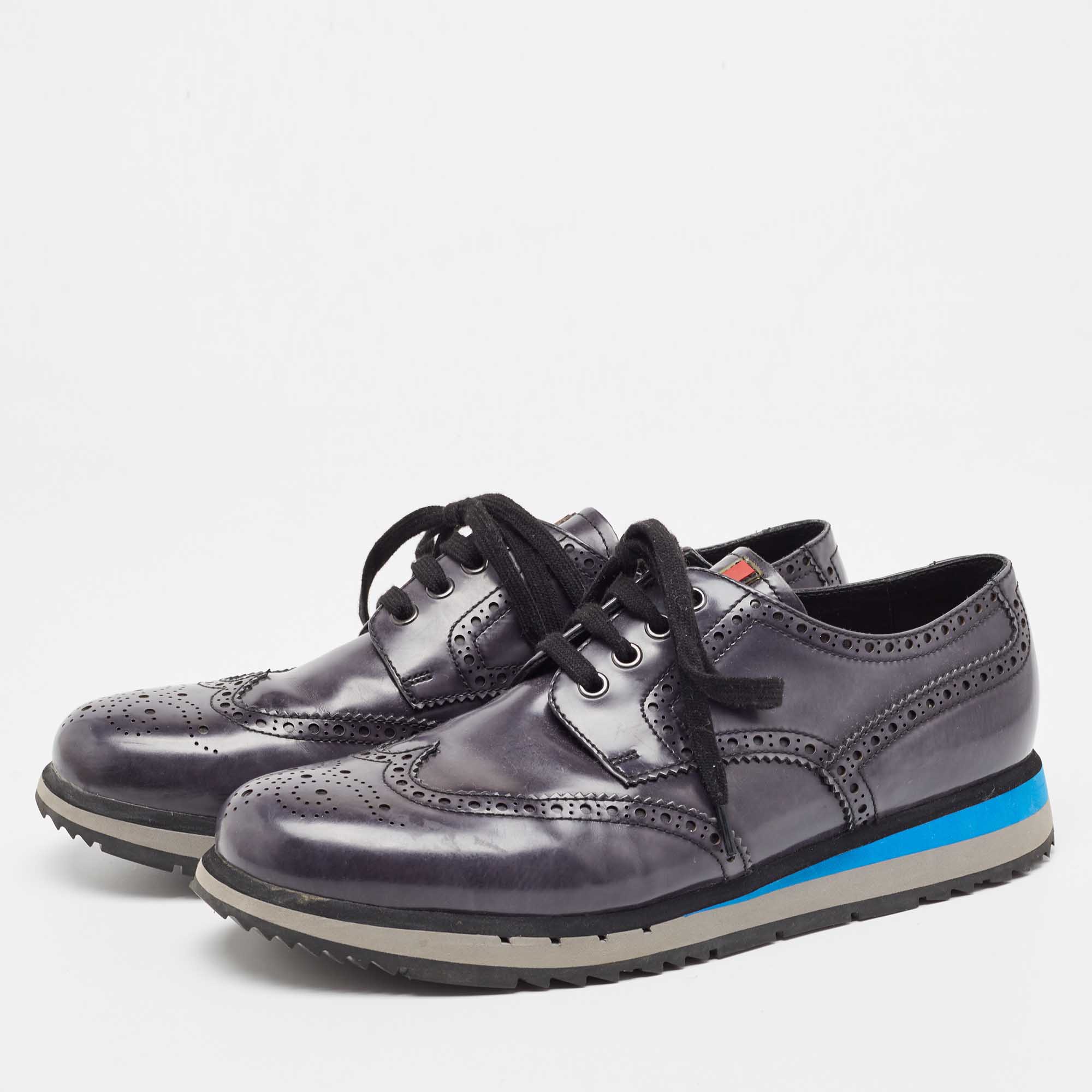 

Prada Sport Navy Blue Leather Brogue-Oxford Sneakers Size