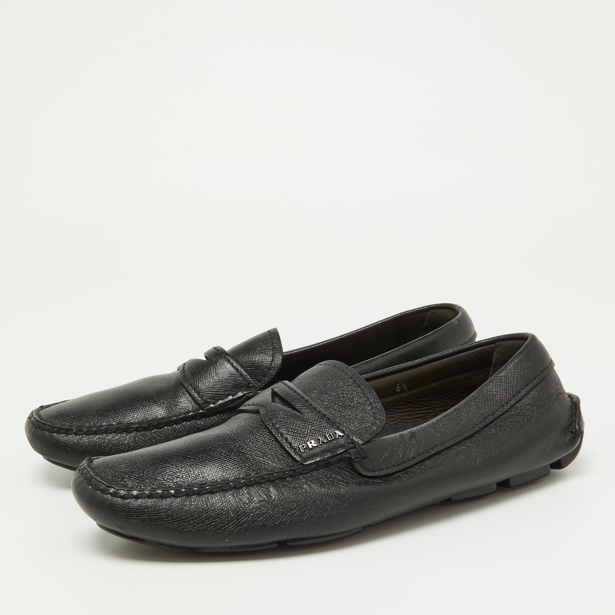 

Prada Black Saffiano Leather Penny Loafers Size