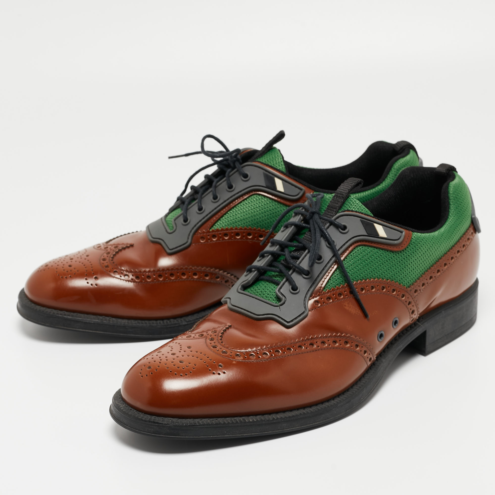 

Prada Tricolor Brogue Leather and Mesh Lace Up Oxfords Size, Brown