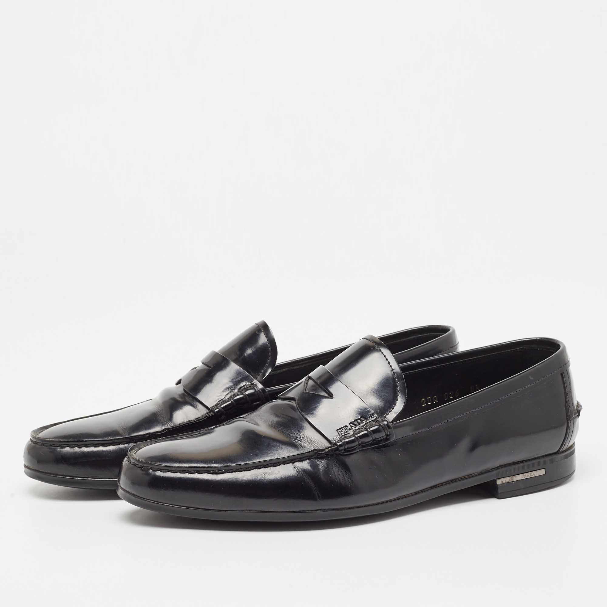 

Prada Black Leather Slip On Loafers Size