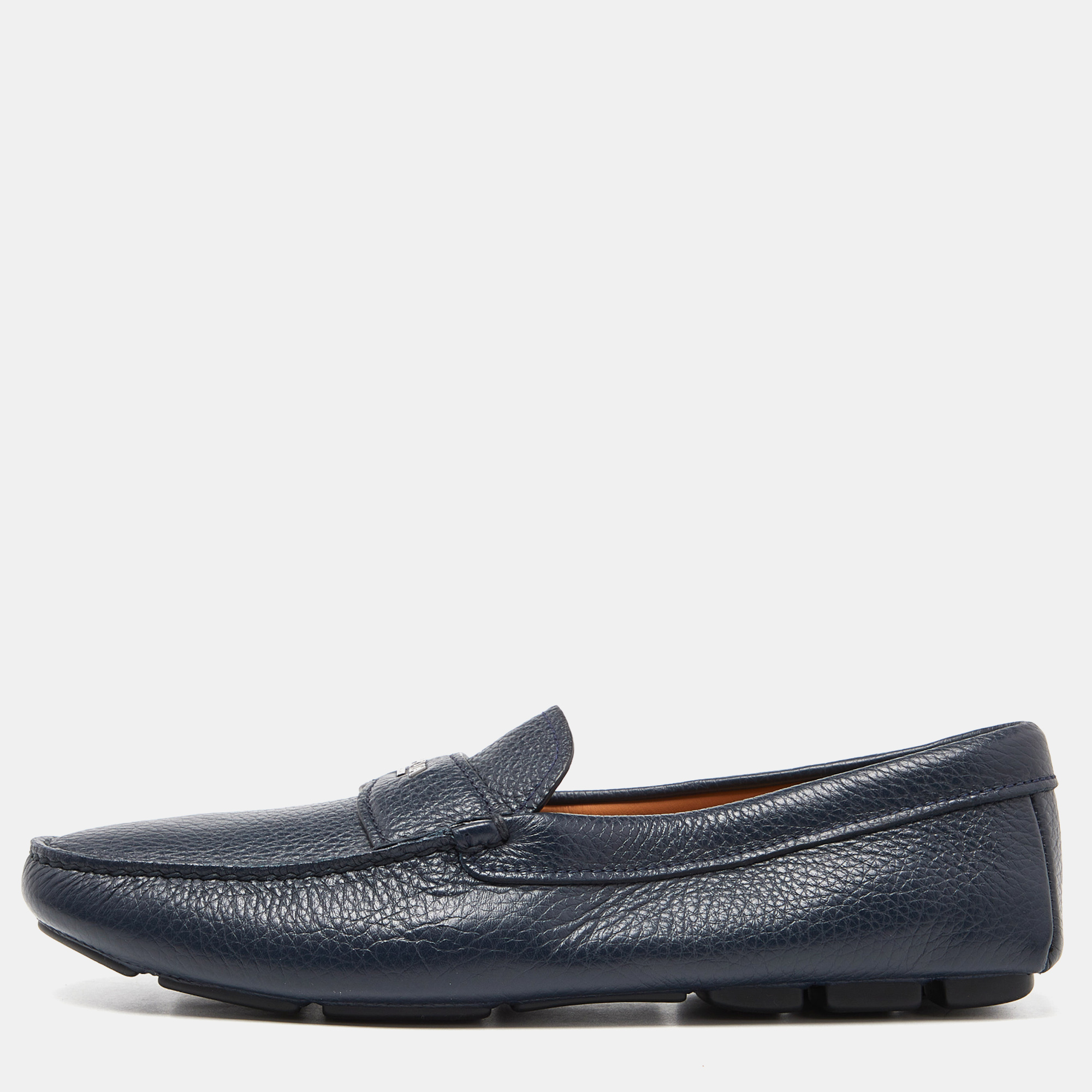 

Prada Navy Blue Leather Penny Loafers Size