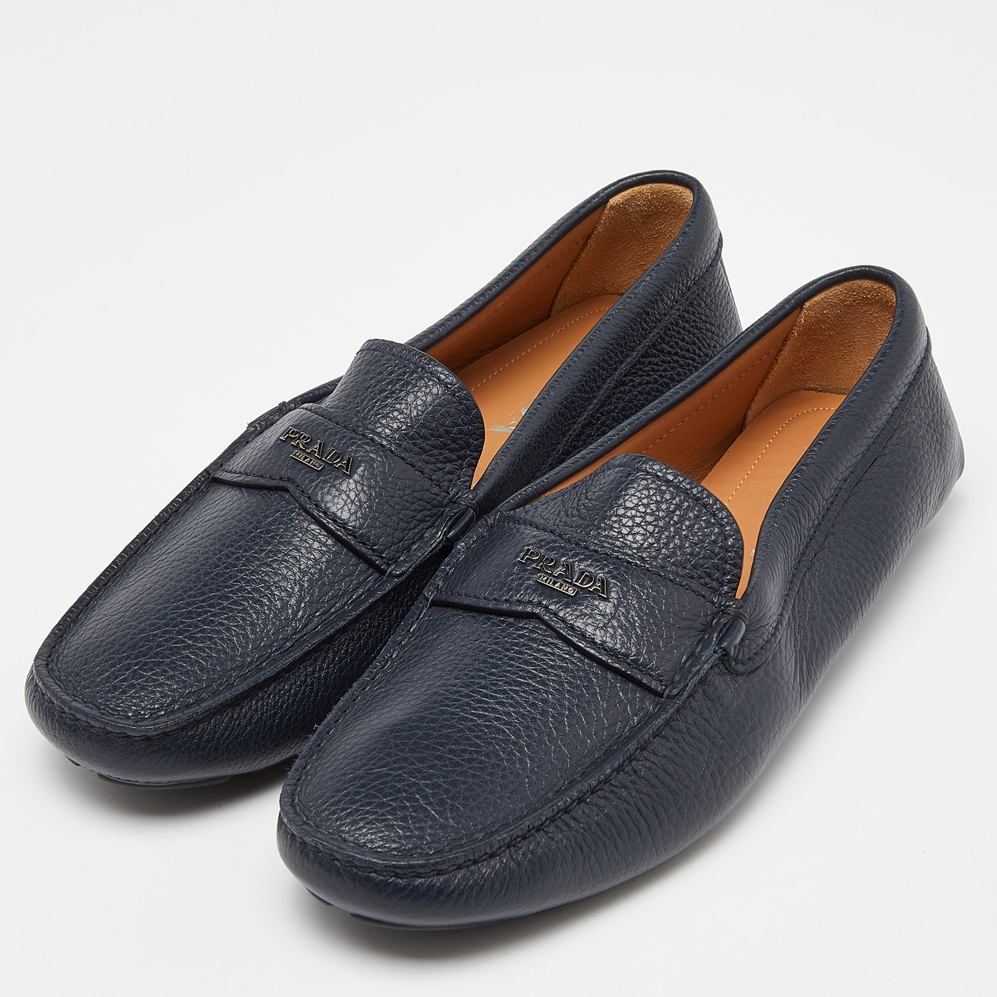 

Prada Navy Blue Leather Penny Loafers Size