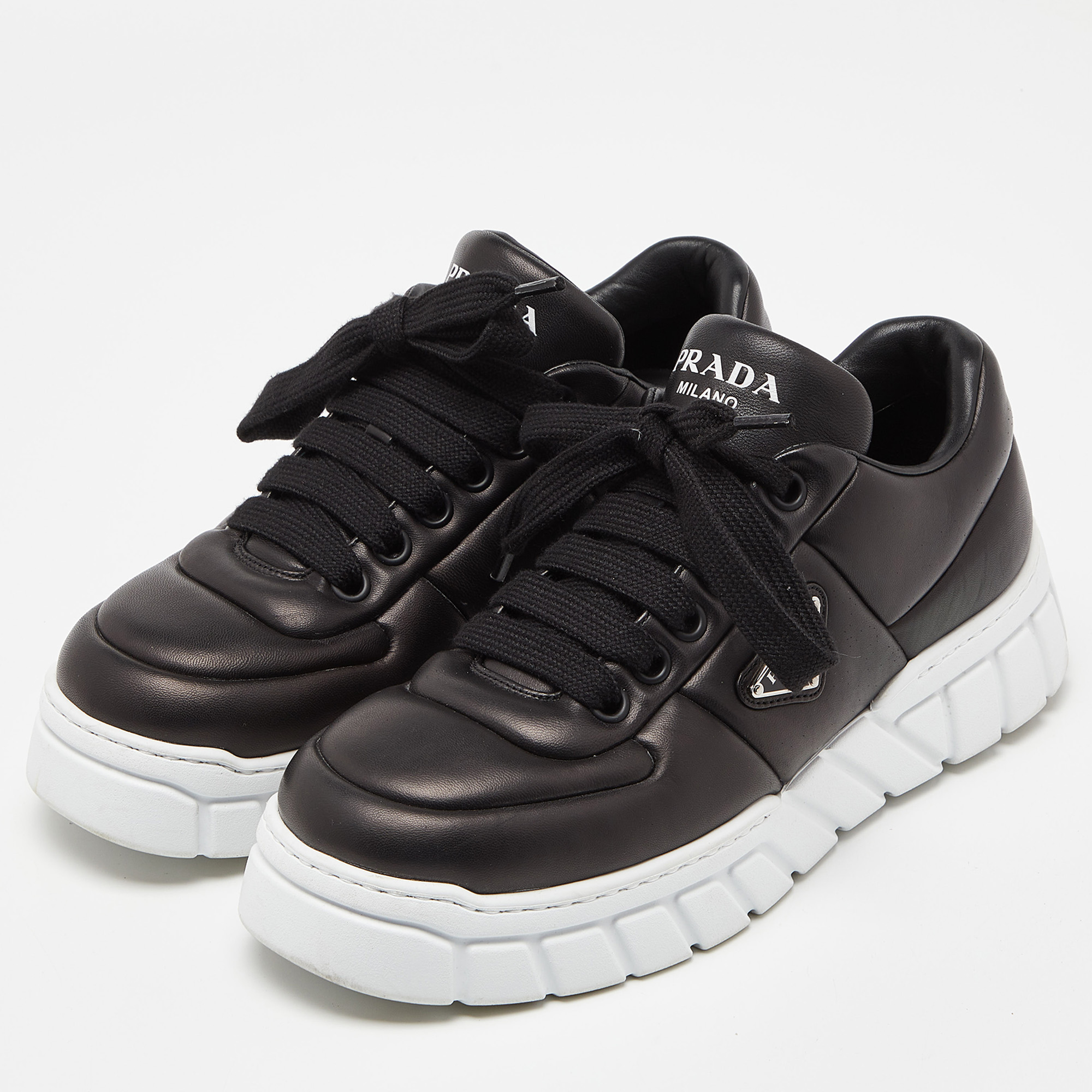 

Prada Black Padded Leather Platform Sneakers Size