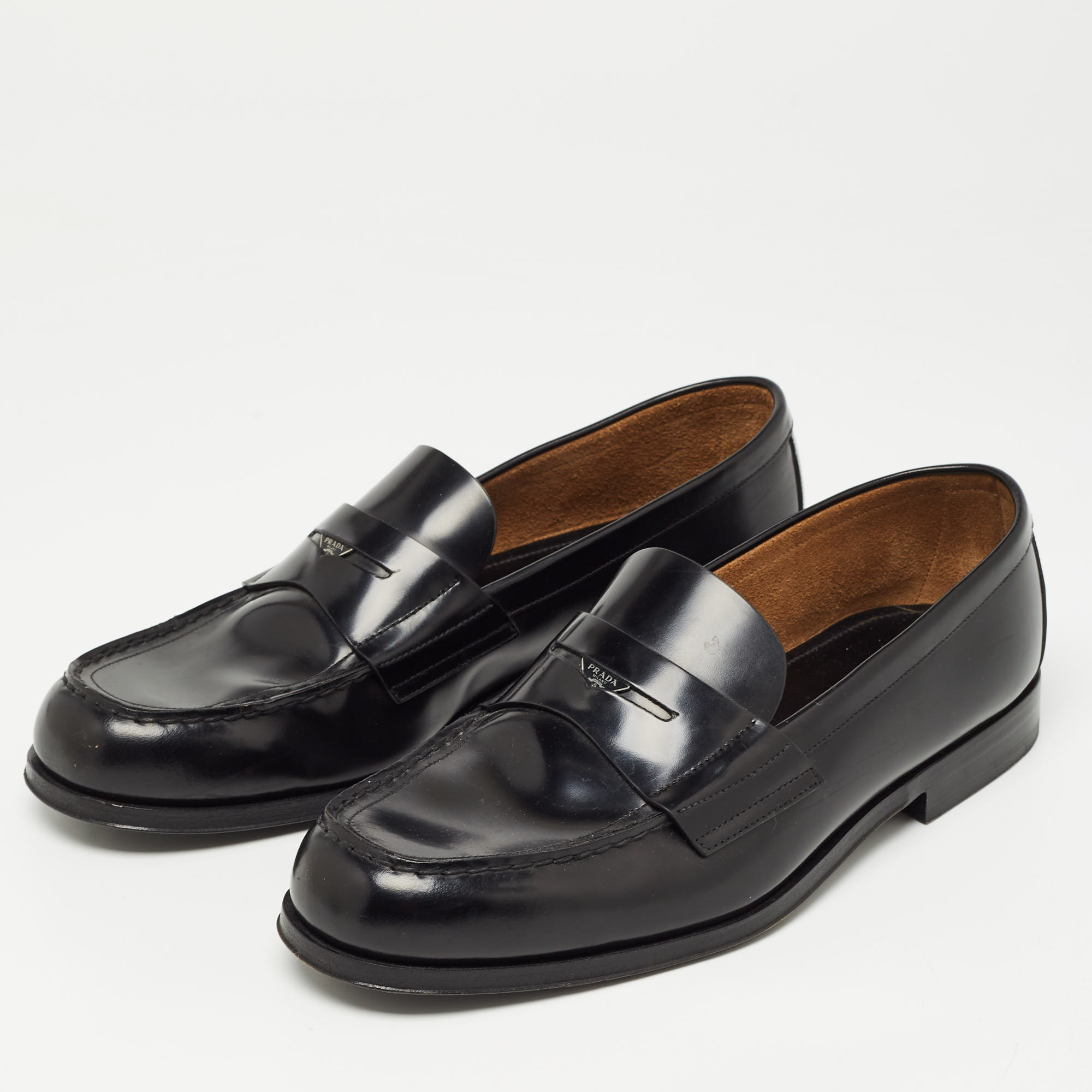 

Prada Black Leather Penny Loafers Size