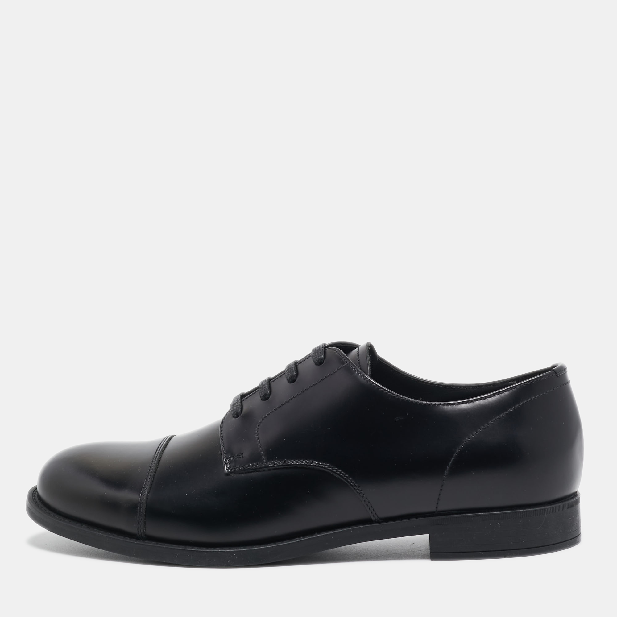 Pre-owned Prada Black Leather Lace Up Derby Size 40