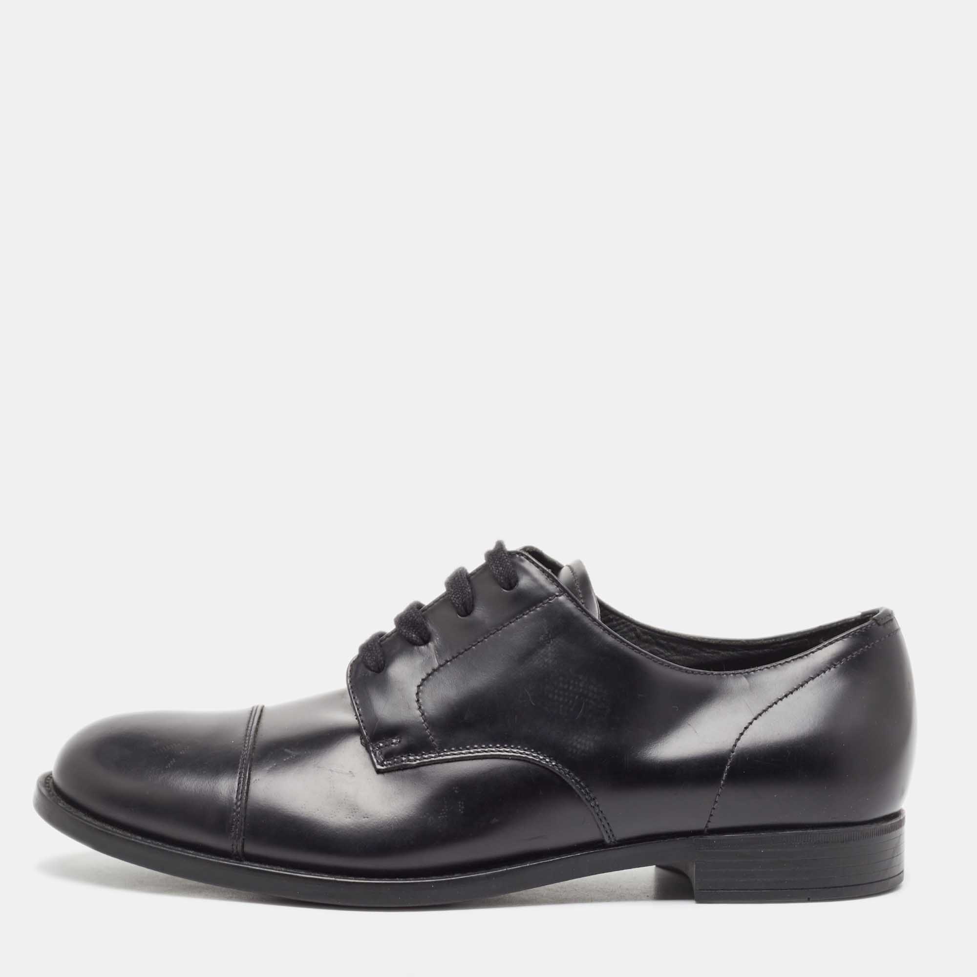 Pre-owned Prada Black Leather Lace Up Derby Size 41