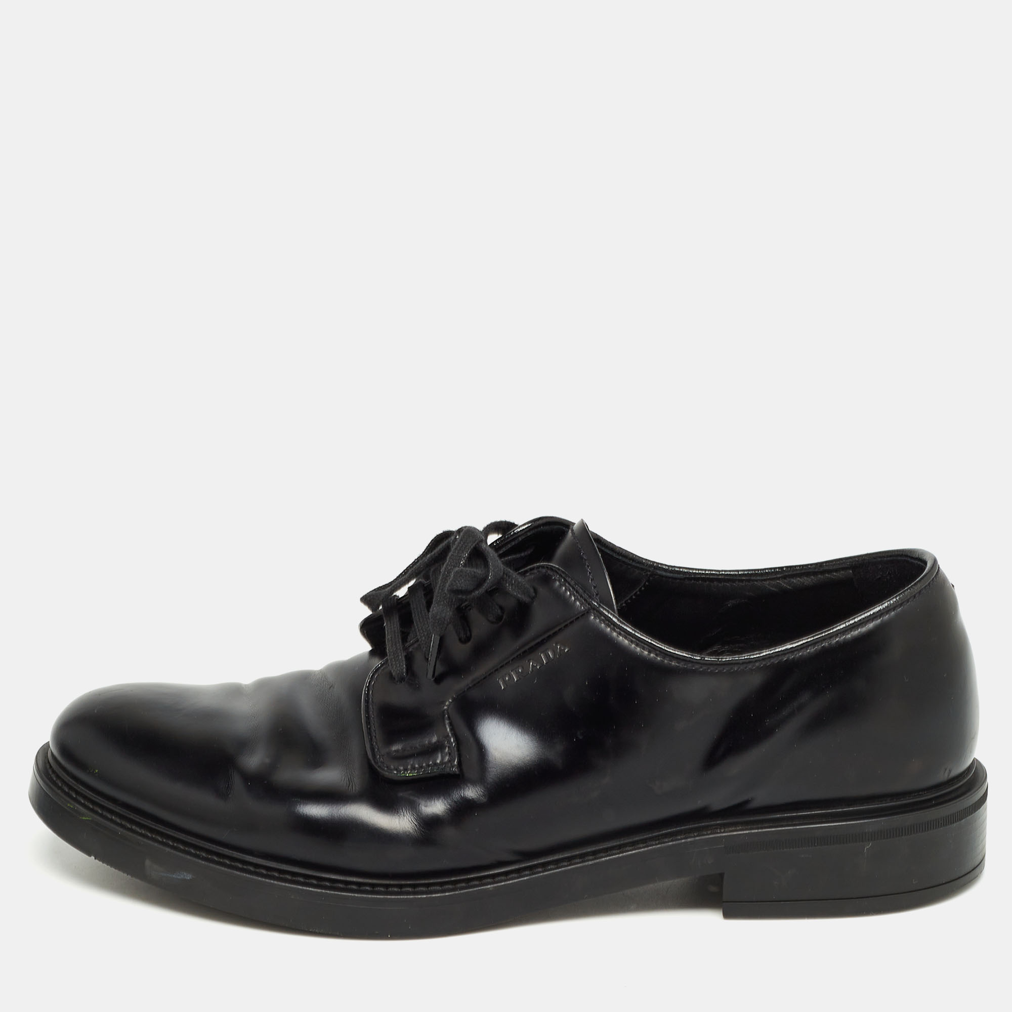 Pre-owned Prada Black Leather Lace Up Derby Size 41