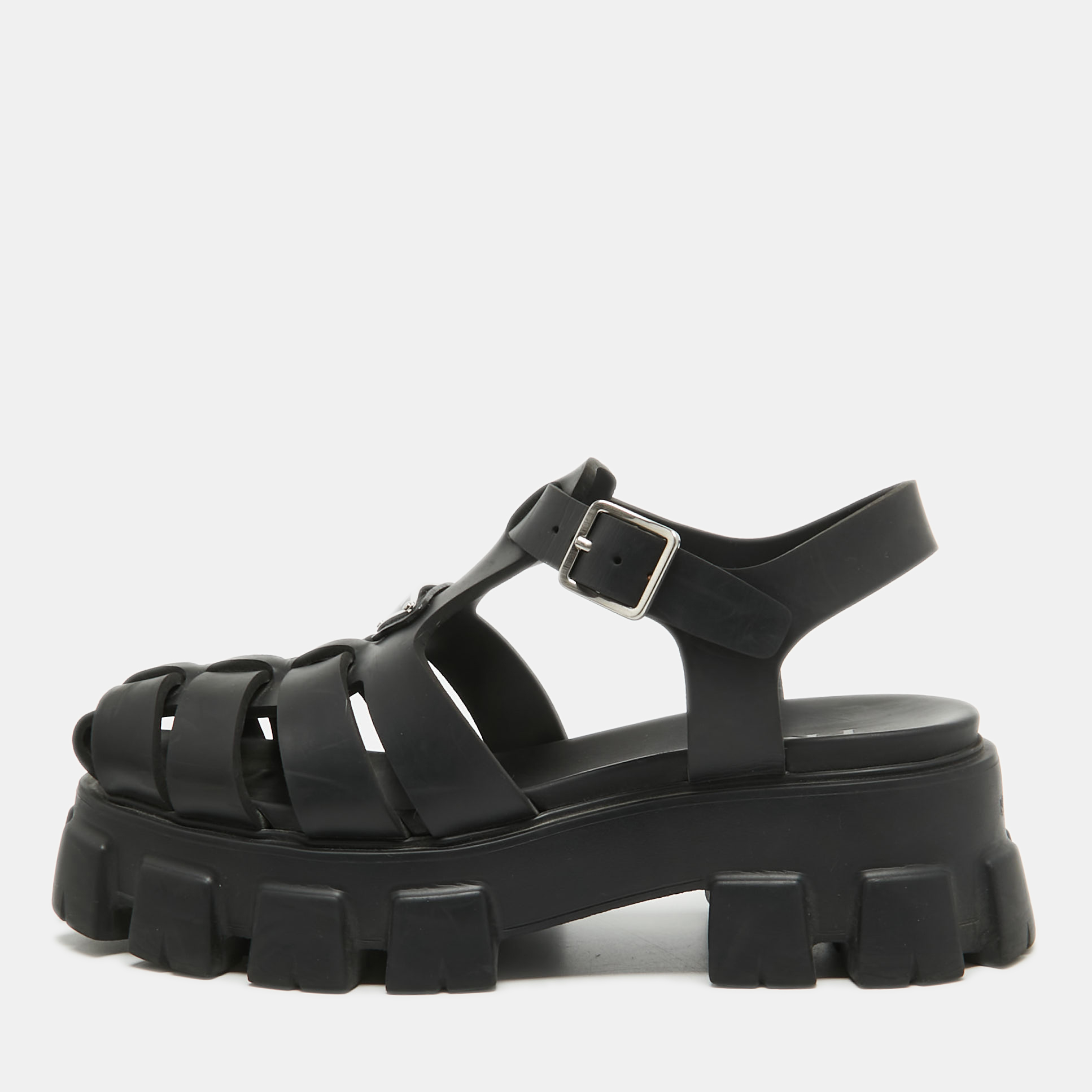 

Prada Black Rubber Platform Ankle Strap Sandals Size