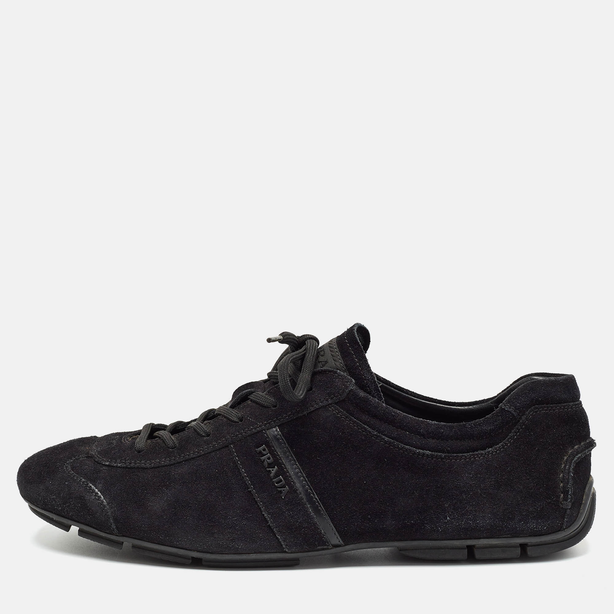 Pre-owned Prada Black Suede Lace Up Sneakers Size 43