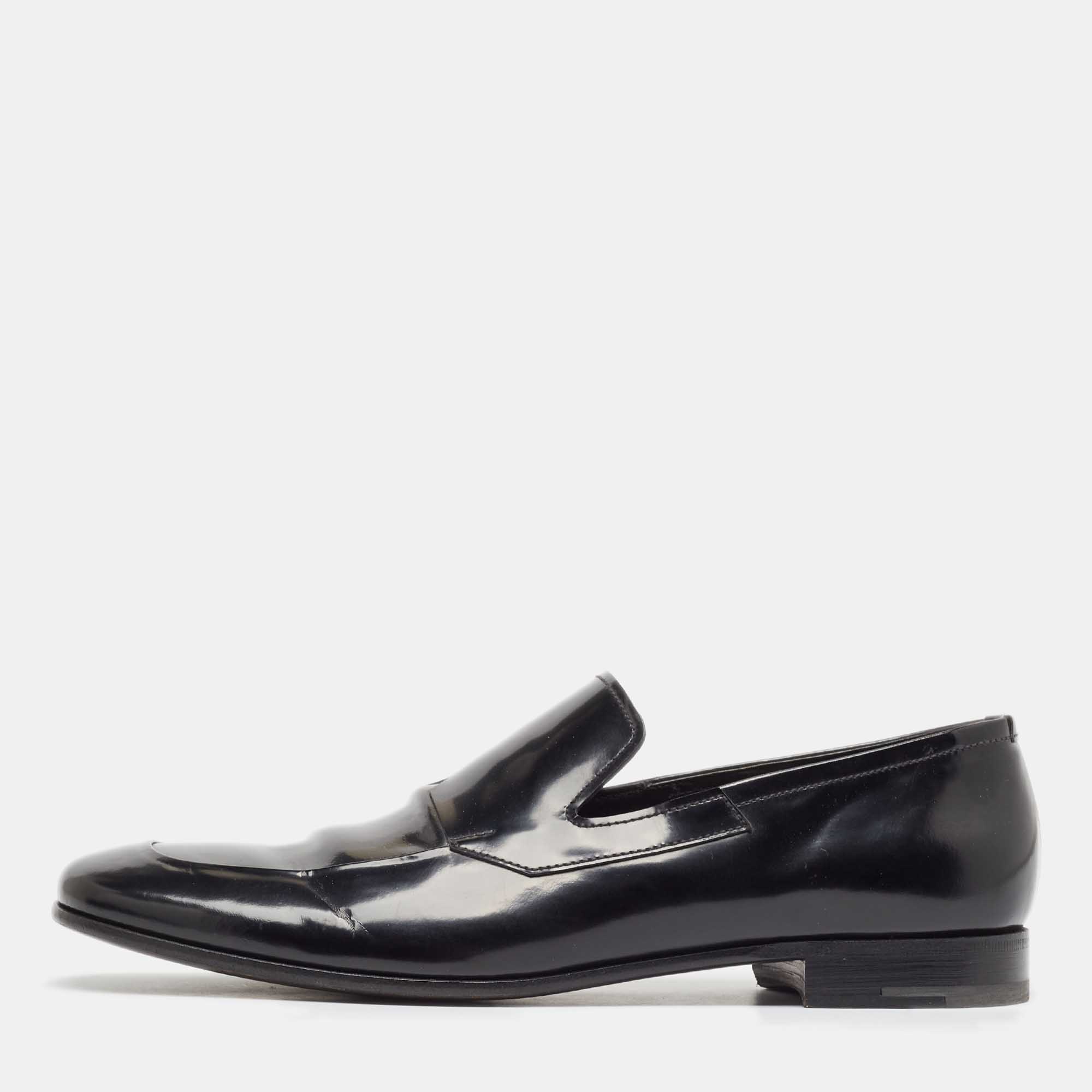 

Prada Black Leather Slip On Loafers Size