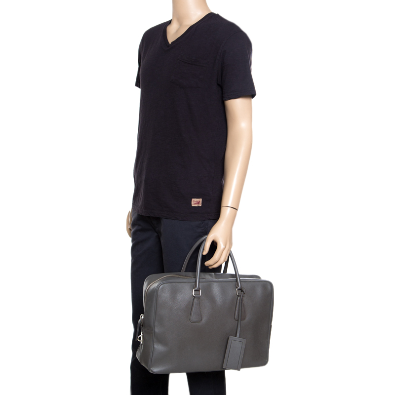 

Prada Grey Saffiano Leather Briefcase