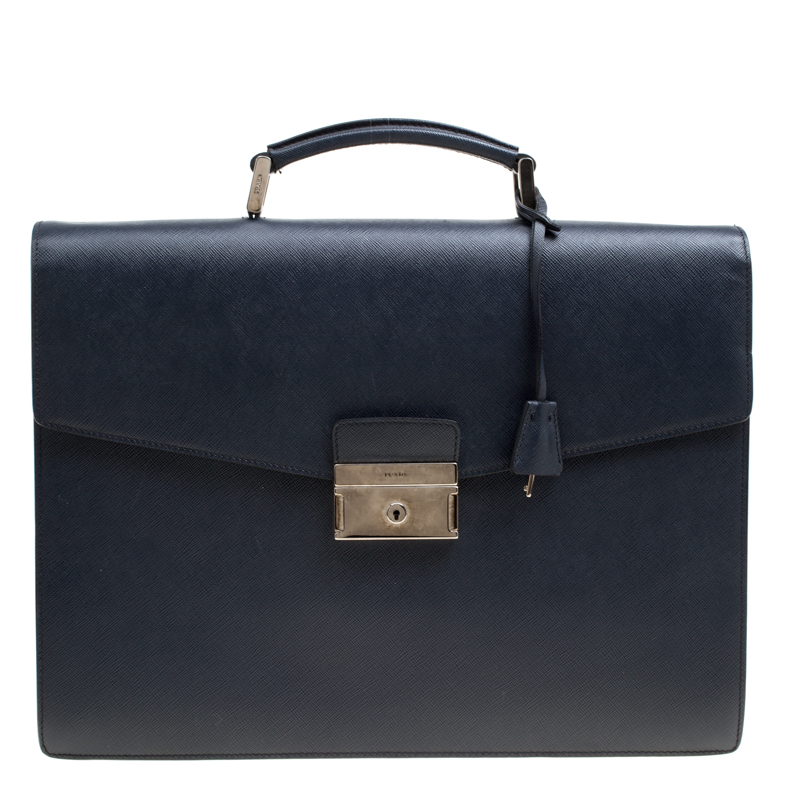 Prada Navy Blue Saffiano Leather Briefcase Prada | The Luxury Closet