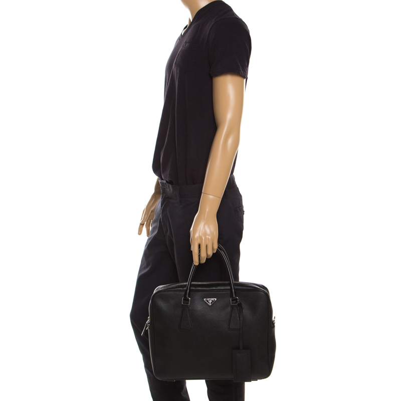 

Prada Black Saffiano Leather Travel Briefcase Bag