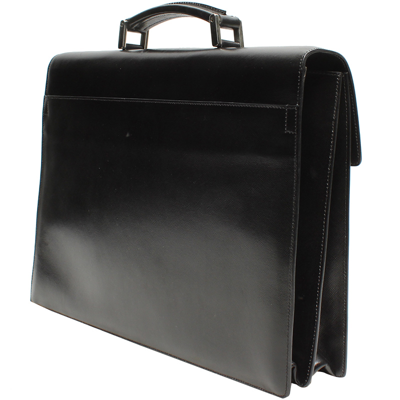 

Prada Black Saffiano Cuir Leather Briefcase