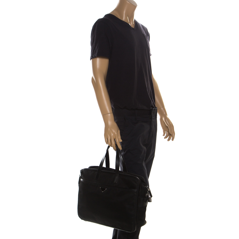 

Prada Black Nylon and Leather Zip Briefcase