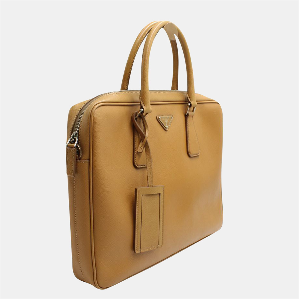 

Prada Caramel Saffiano Leather top Handle Bag, Gold