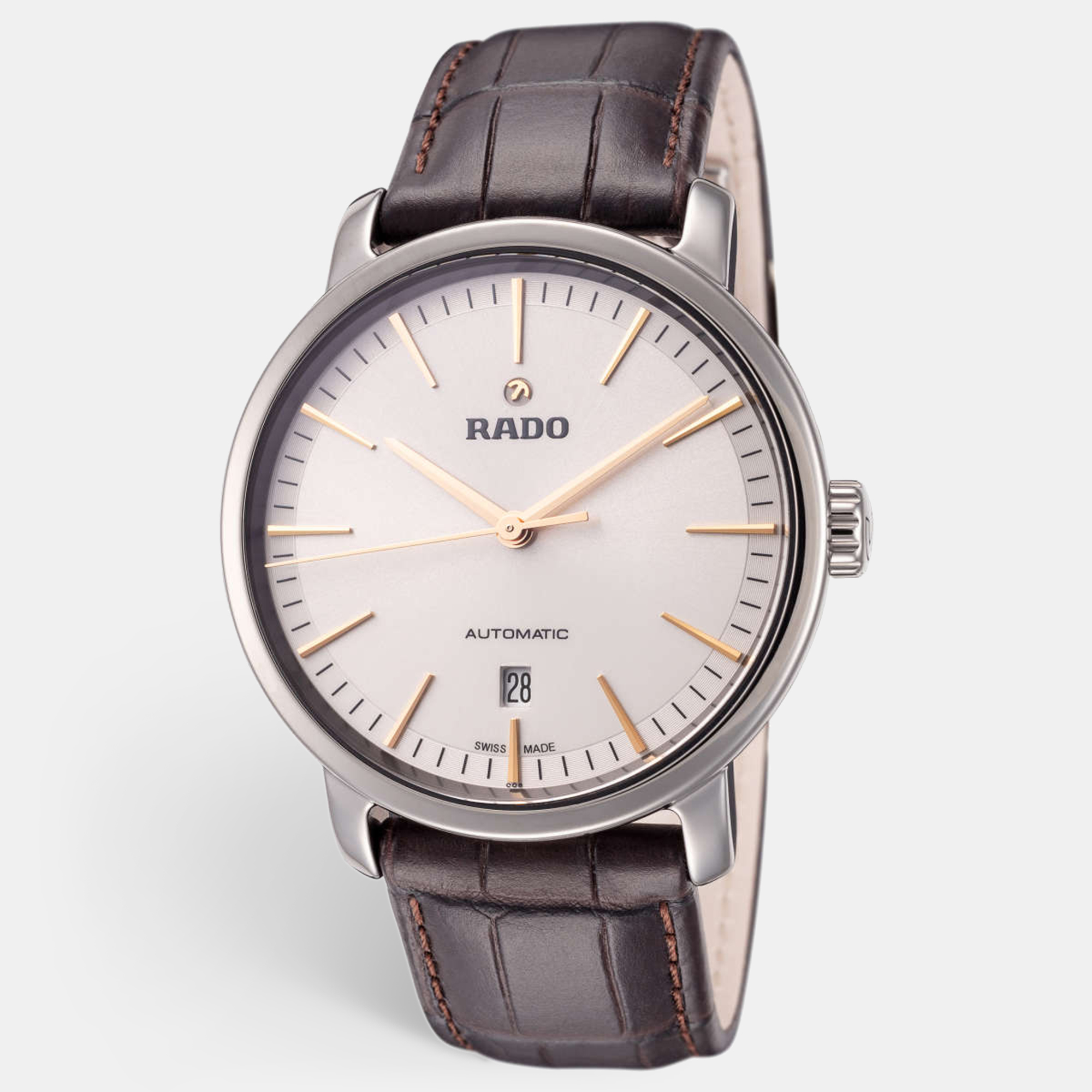

Rado Silver High-Tech Ceramic Leather Diamaster R14074086 Men's Wristwatch 41 mm