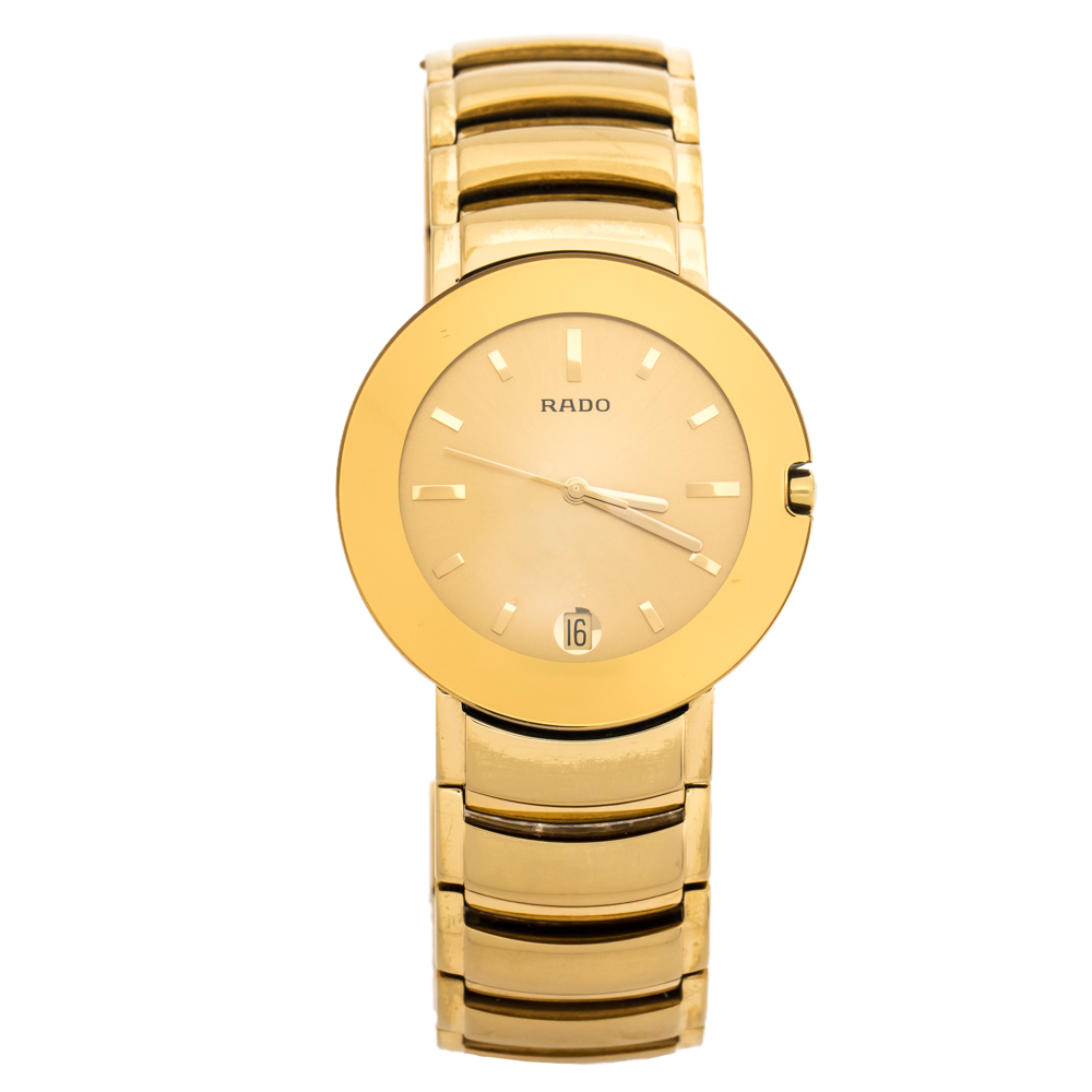 Rado Yellow Gold Plated Stainless Steel Coupole R2262773 Men's Wristwatch 35 mm