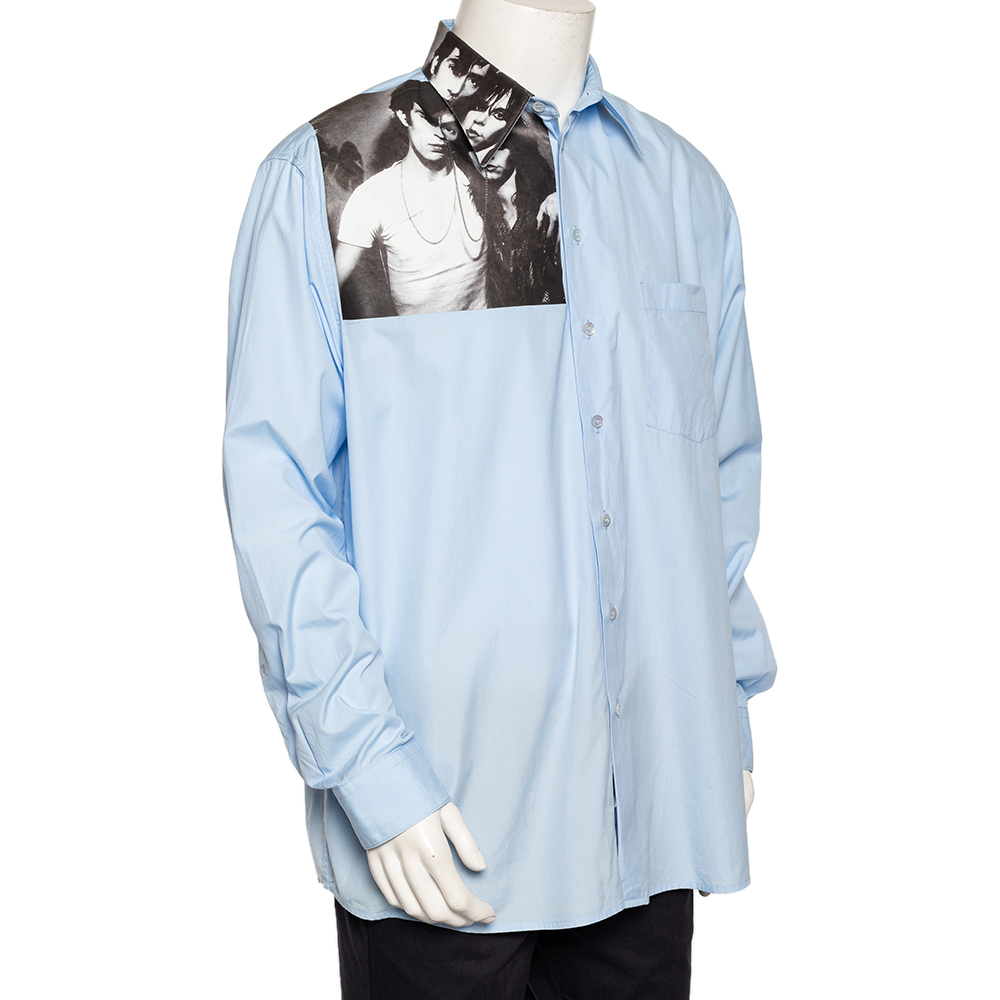 

Raf Simons Blue Photo Printed Cotton Button Front Oversized Shirt