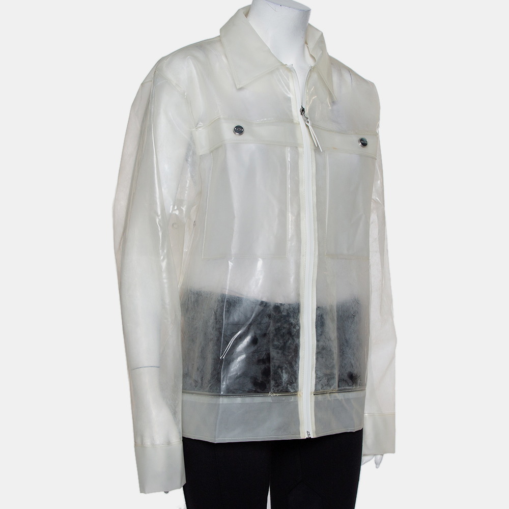

Rains Transparent Synthetic Waterproof Boxy Zip Front Jacket, White