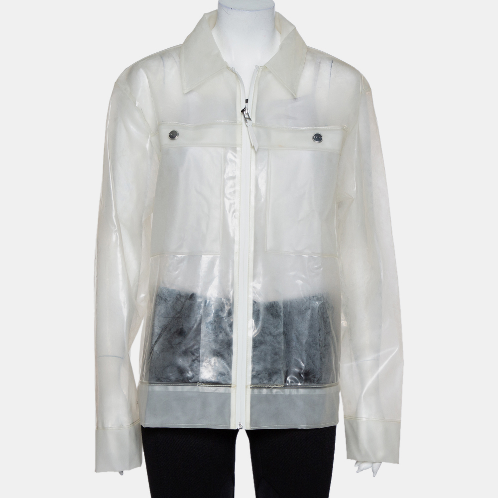 Pre-owned Rains Transparent Synthetic Waterproof Boxy Zip Front Jacket M In White