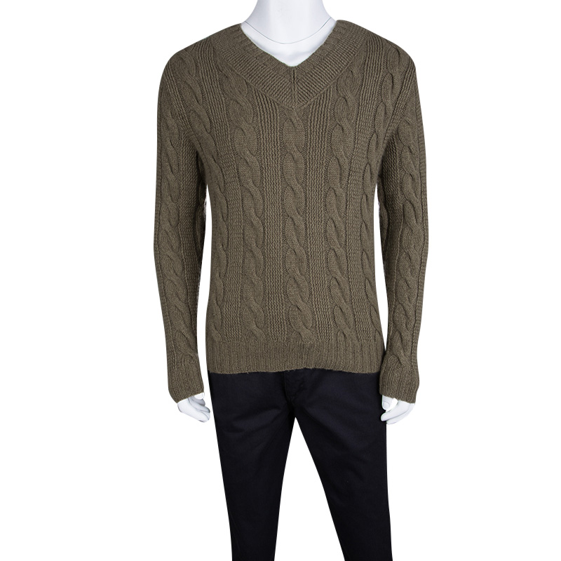 

Ralph Lauren Light Brown V- Neck Cable Handknit Sweater