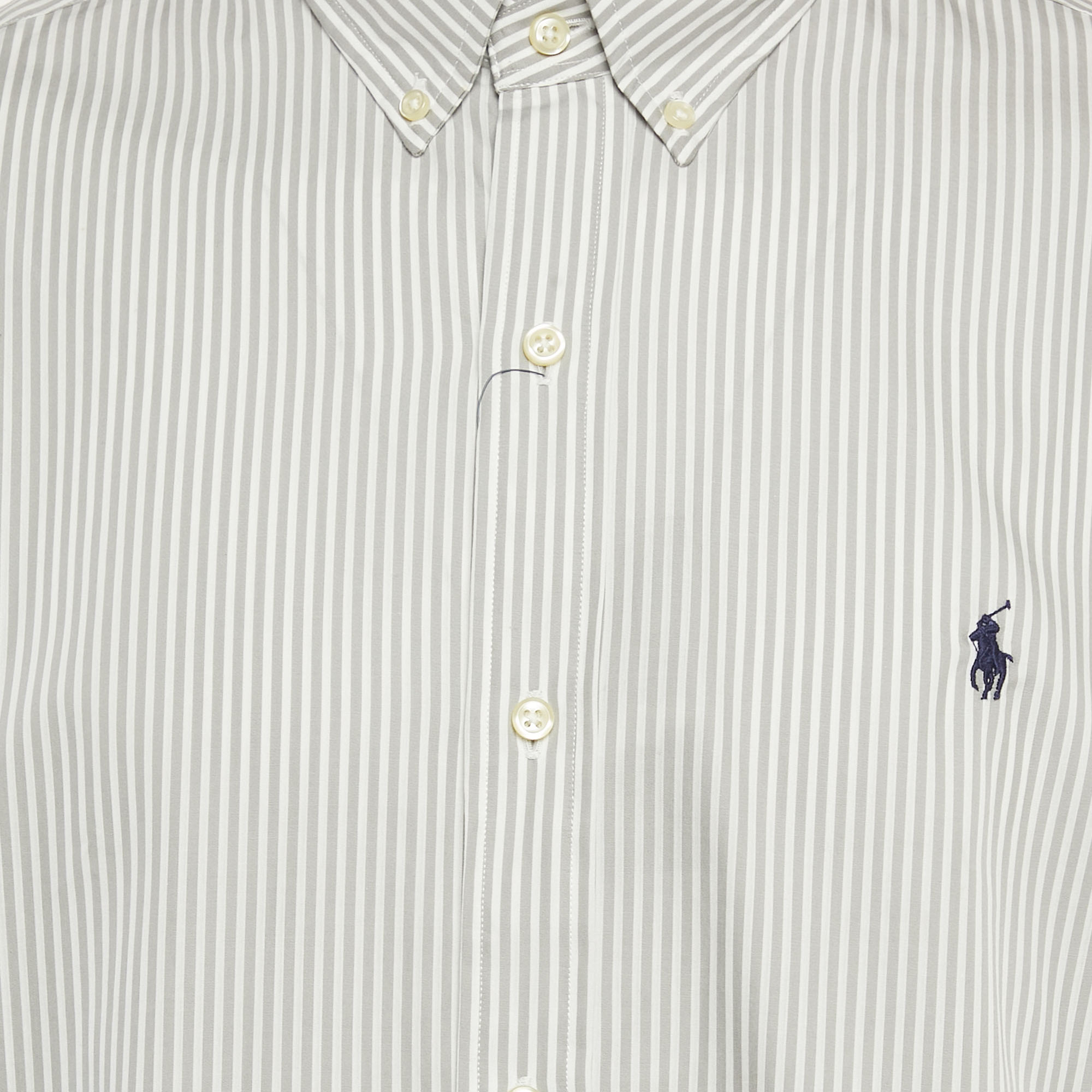 Ralph Lauren Grey Stripe Stretch Cotton Long Sleeve Slim Fit Sport Shirt XL 
