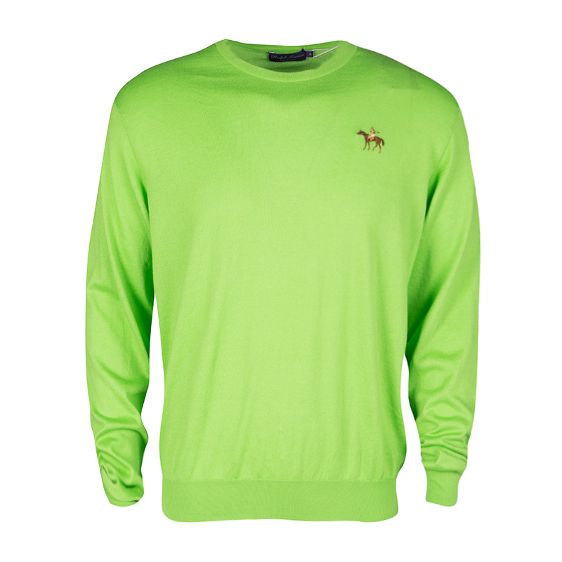 Pre Owned Ralph Lauren Kiwi Green Cotton Cashmere Sweater XL