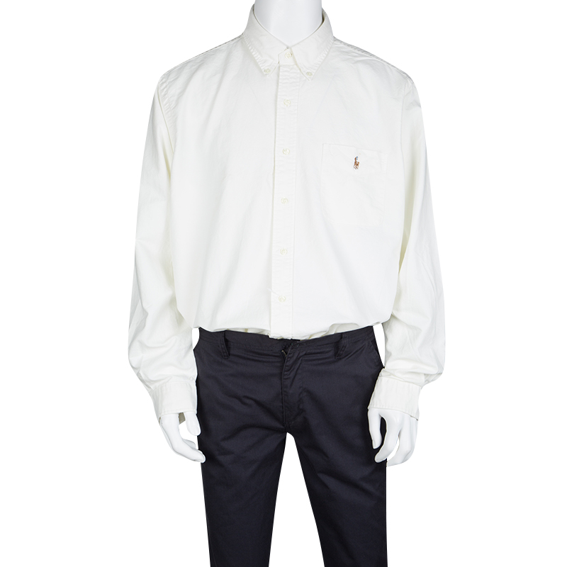 

Ralph Lauren Off White Cotton Long Sleeve Button Down Classic Fit Shirt