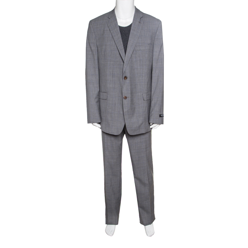 Lauren By Ralph Lauren Light Grey Checkered Wool Slim Fit Suit 4XL