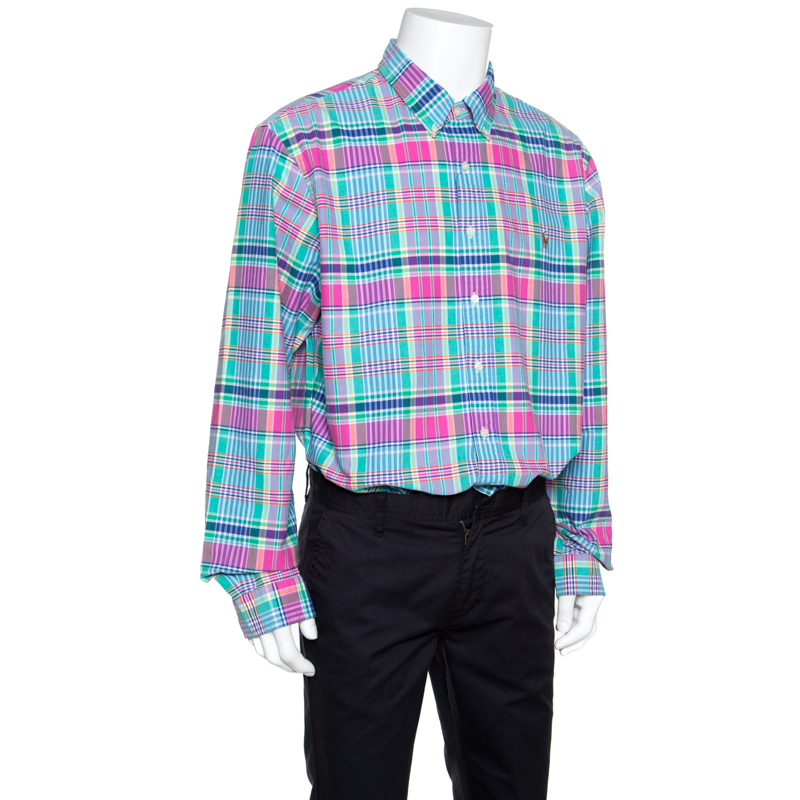 

Ralph Lauren Multicolor Checked Cotton Logo Embroidered Slim Fit Shirt XL