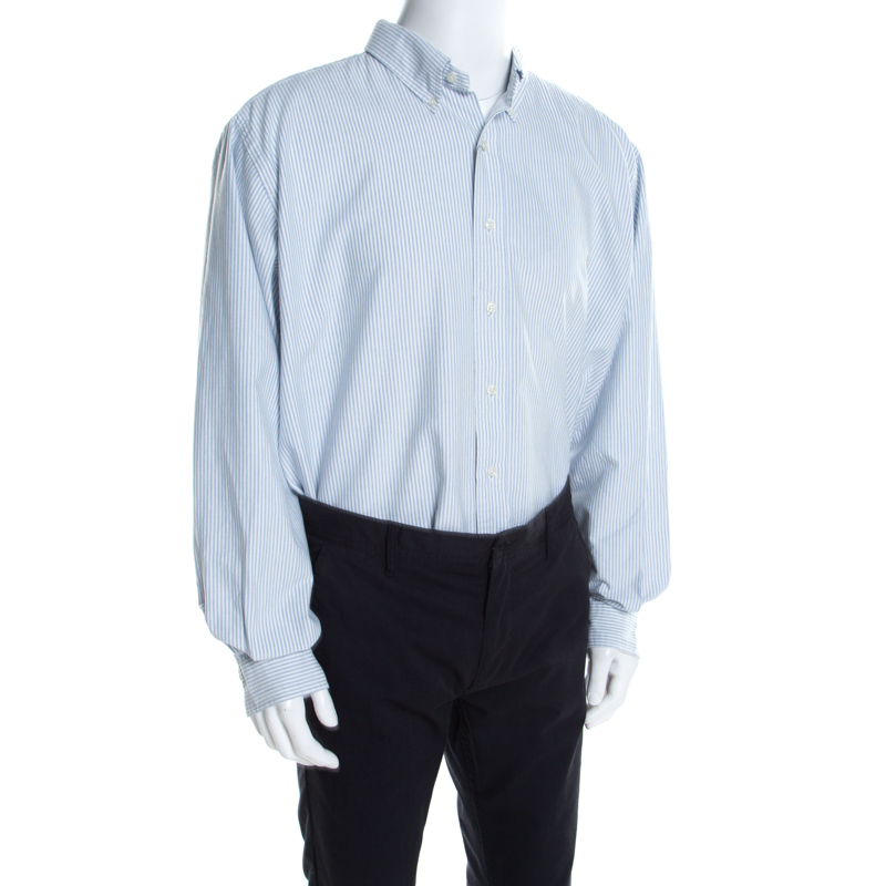 

Ralph Lauren Blue and White Striped Cotton Logo Embroidered Shirt 2XB
