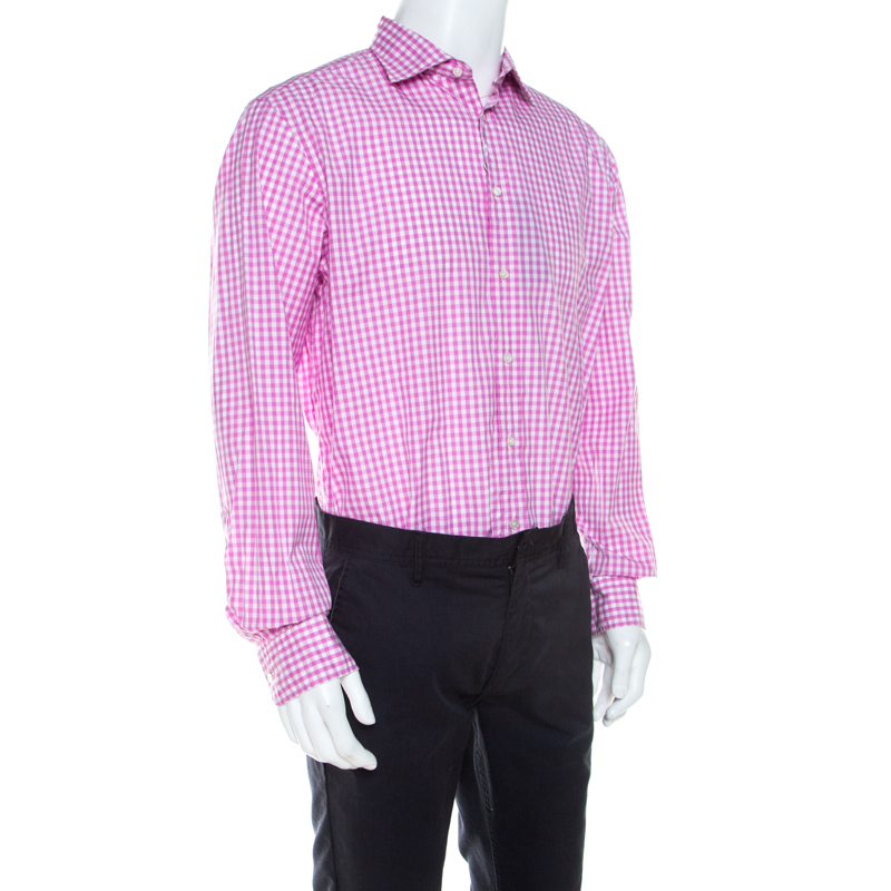 

Ralph Lauren Pink and White Gingham Checked Cotton Aston Button Front Shirt