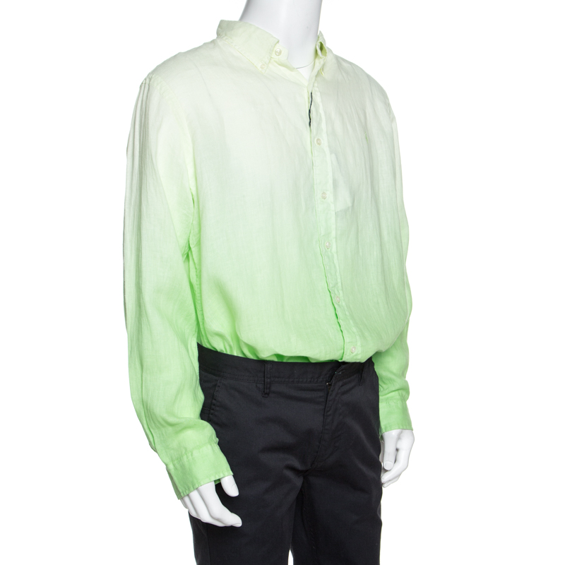 

Ralph Lauren Lime Green Ombre Dyed Linen Button Down Shirt
