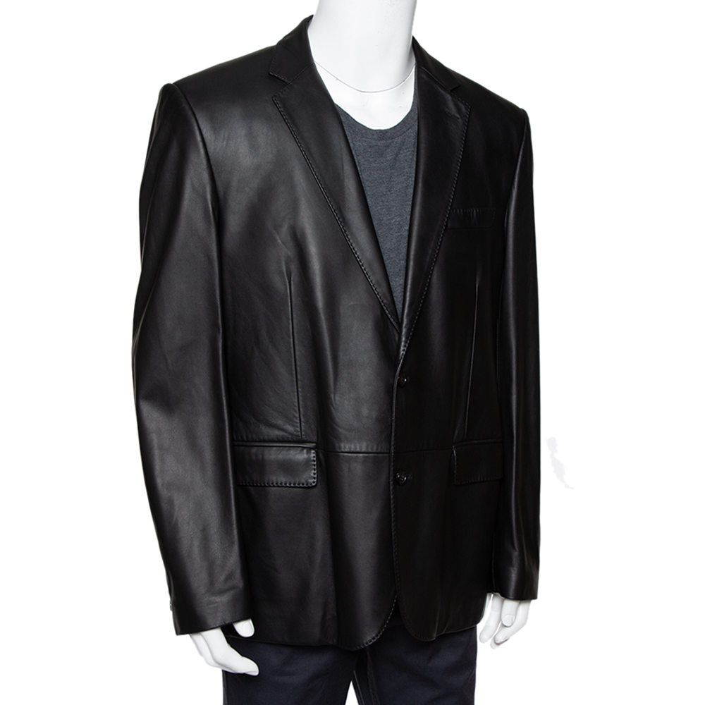 

Ralph Lauren Black Leather Button Front Blazer