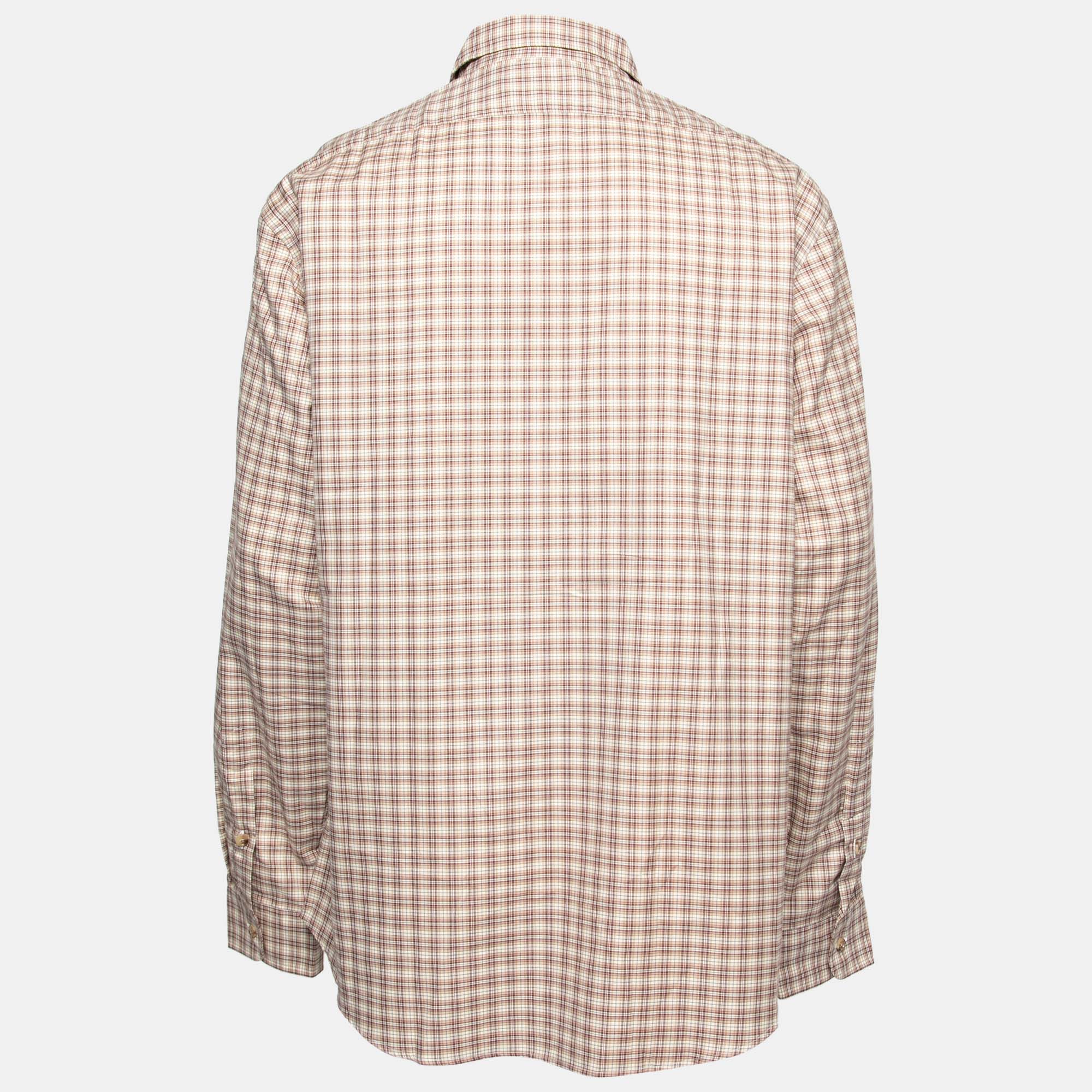 

Ralph Lauren Purple Label Brown Checkered Cotton Button Front Shirt