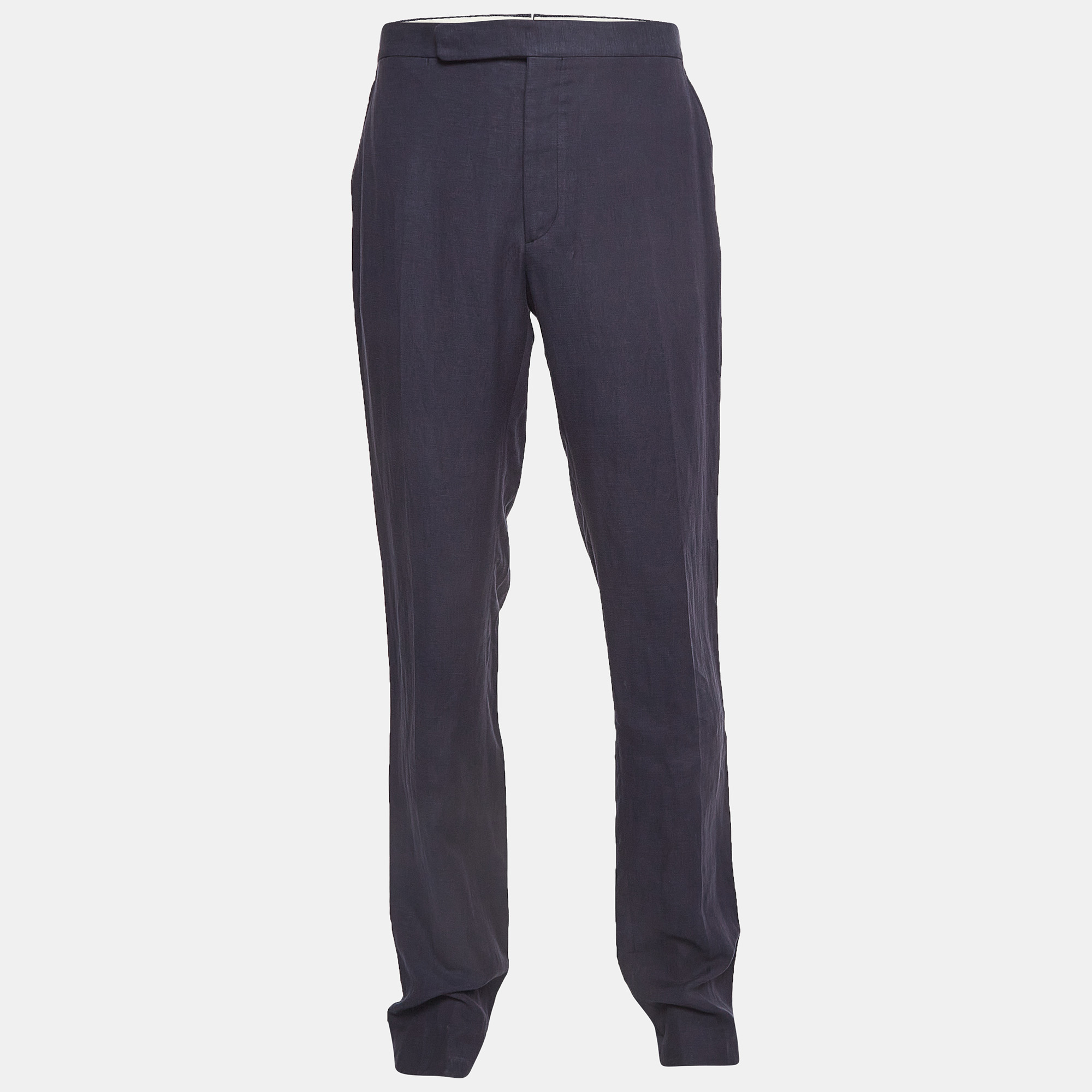 Pre-owned Ralph Lauren Purple Label Navy Blue Linen Blend Gregory Ff Pants Xl
