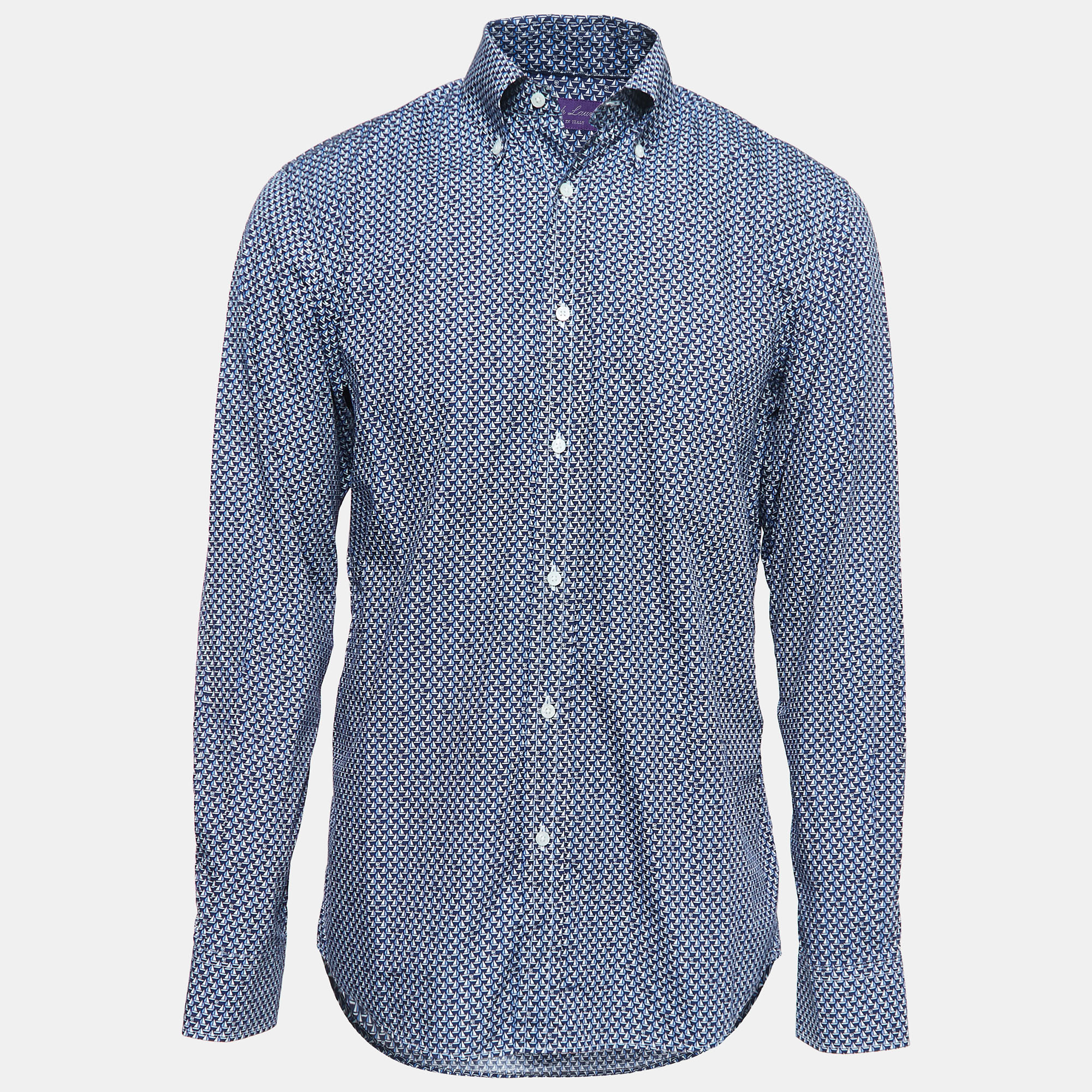Pre-owned Ralph Lauren Purple Label Blue Printed Cotton Button Down Shirt L