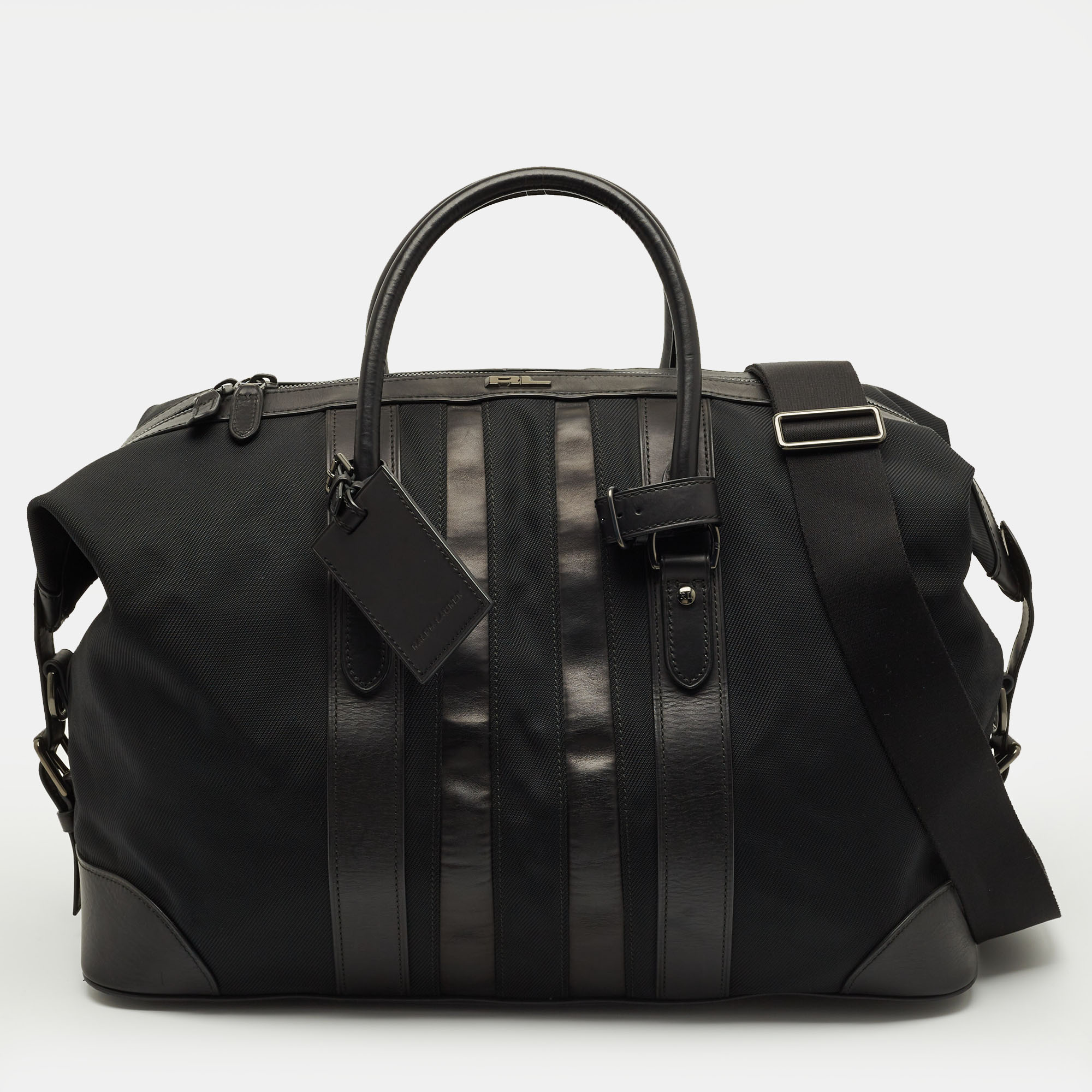 

Ralph Lauren Black Leather and Nylon Striped Duffel Bags