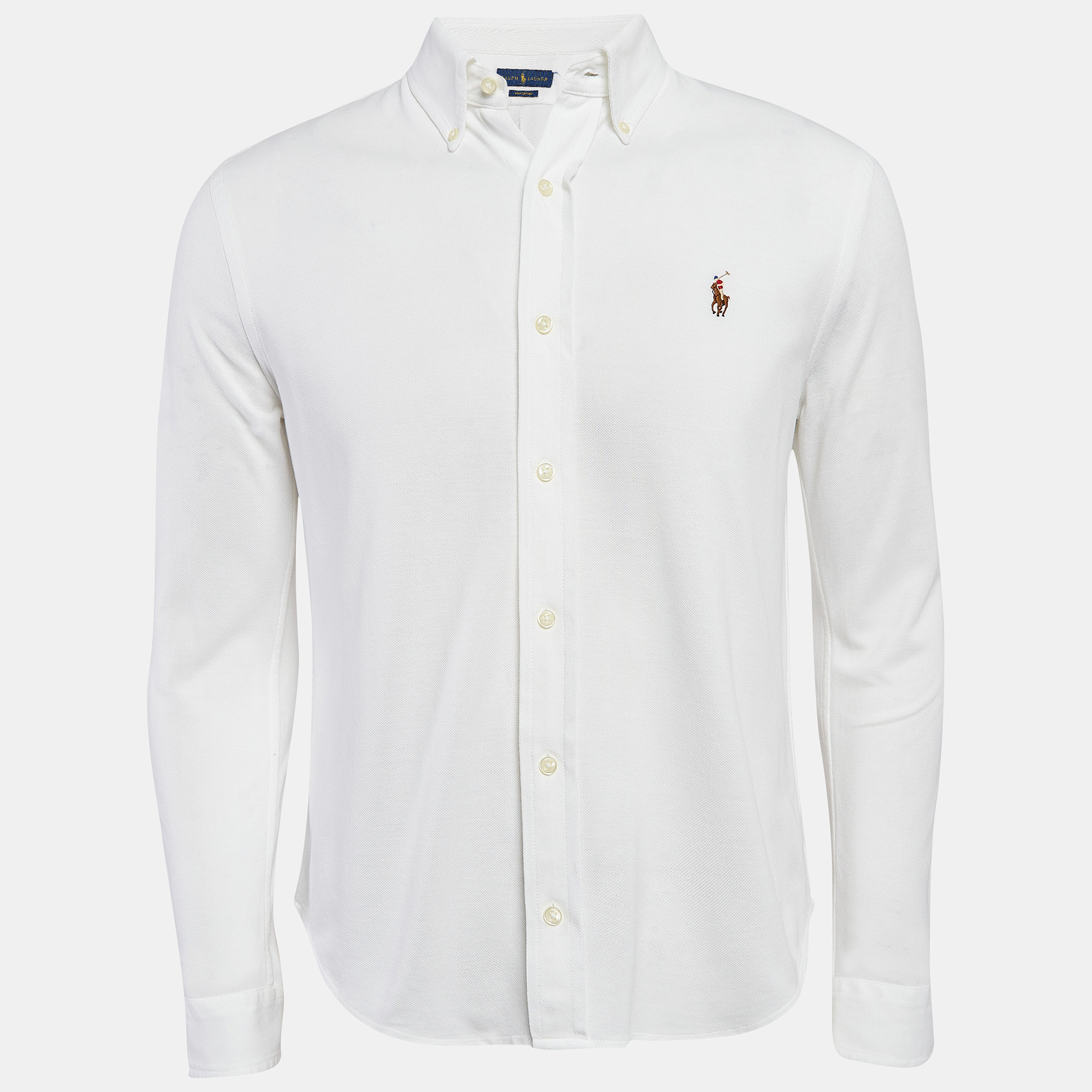 

Ralph Lauren White Cotton Pique Knit Button Front Shirt L