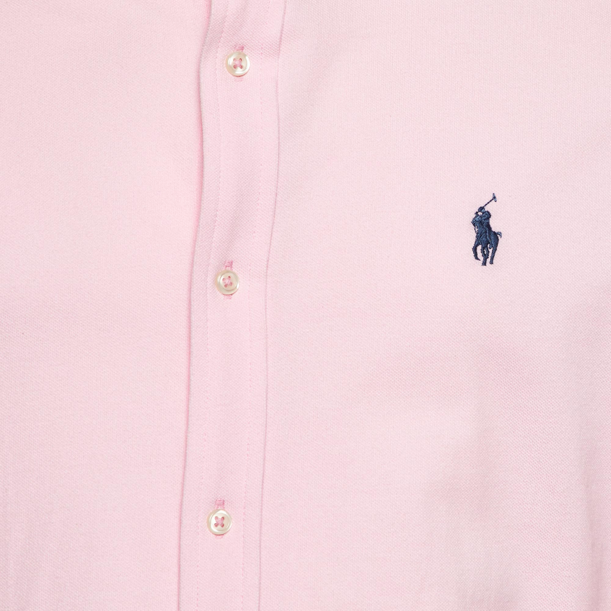 Ralph Lauren Pink Cotton Featherweight Mesh Button Down Shirt L 