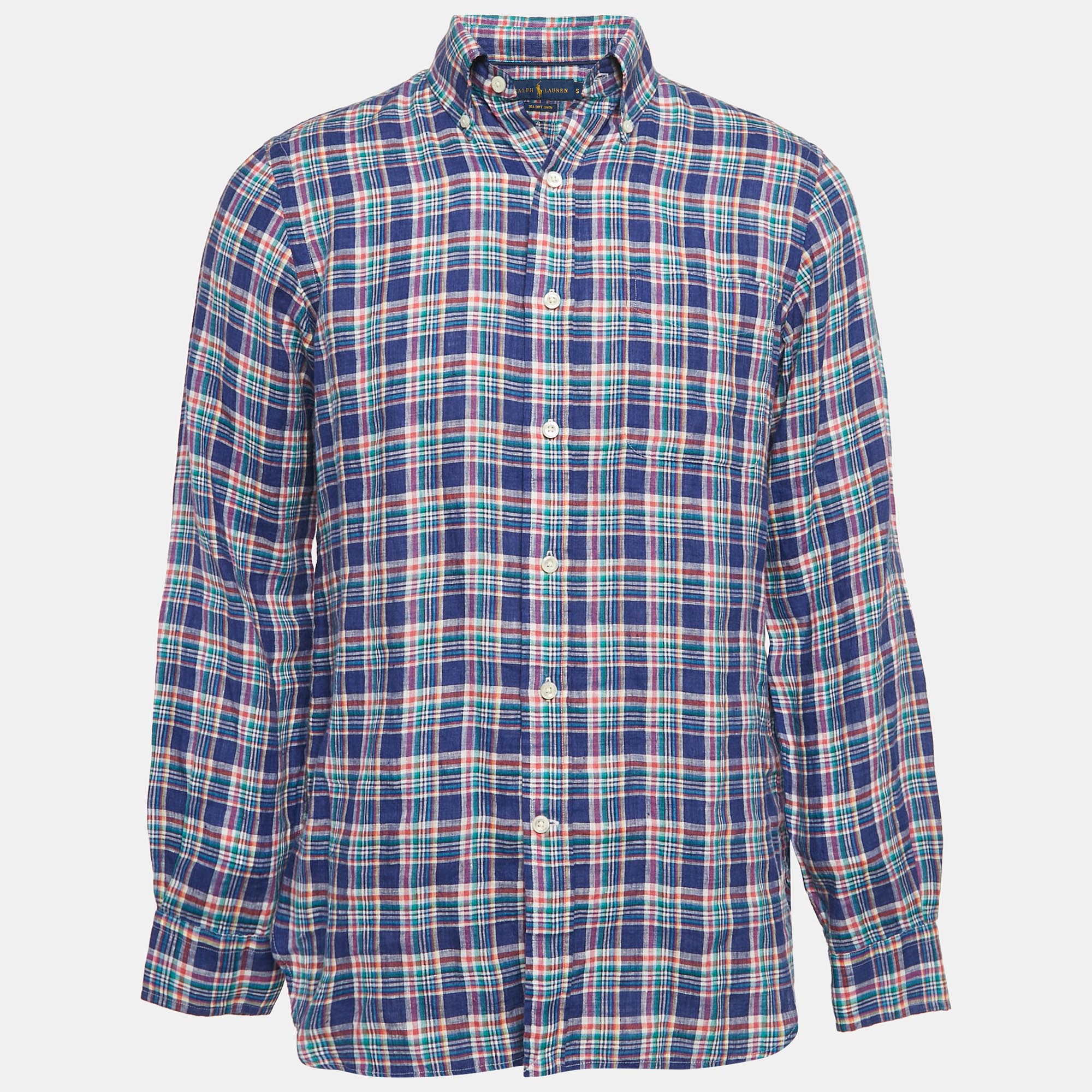 

Ralph Lauren Blue Tartan Checks Sea Soft Linen Shirt S