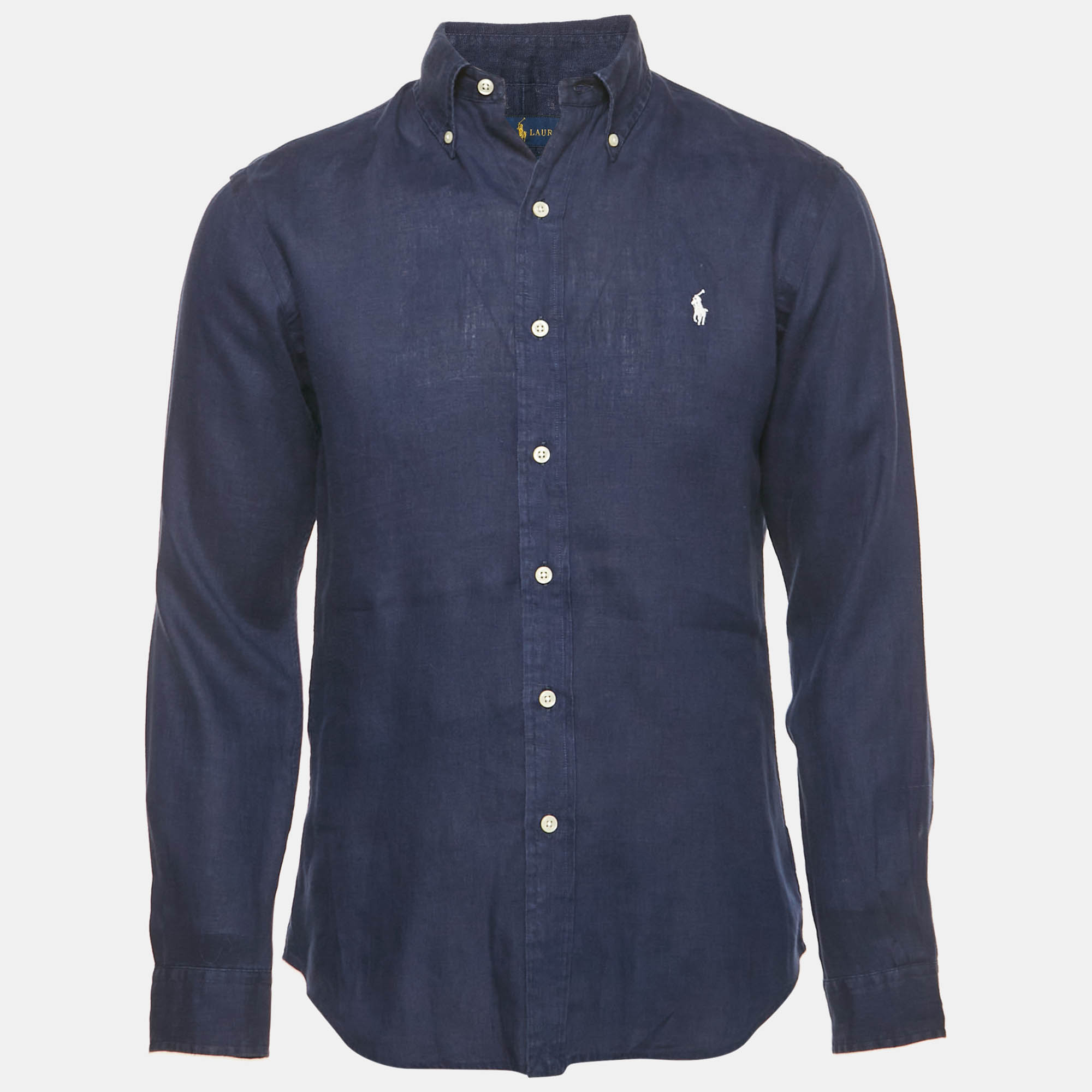 

Ralph Lauren Navy Blue Logo Embroidery Linen Button Down Shirt S