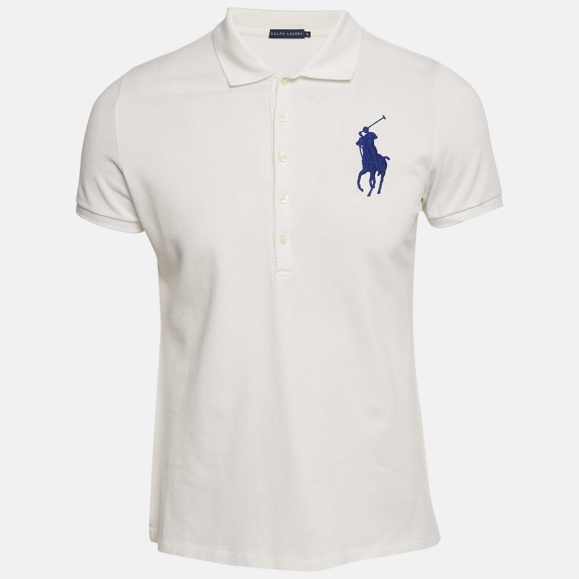 Pre-owned Ralph Lauren White Embroidered Polo Pony Cotton Polo T-shirt Xl